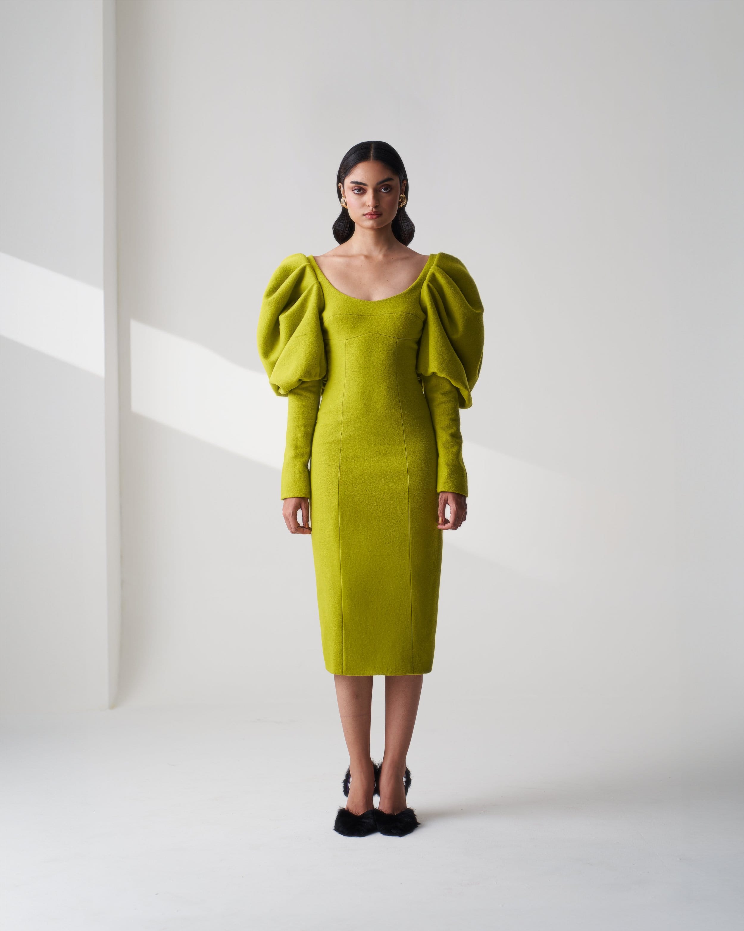 Wool Blend Puff Sleeve Dress made by Szabo Sihag