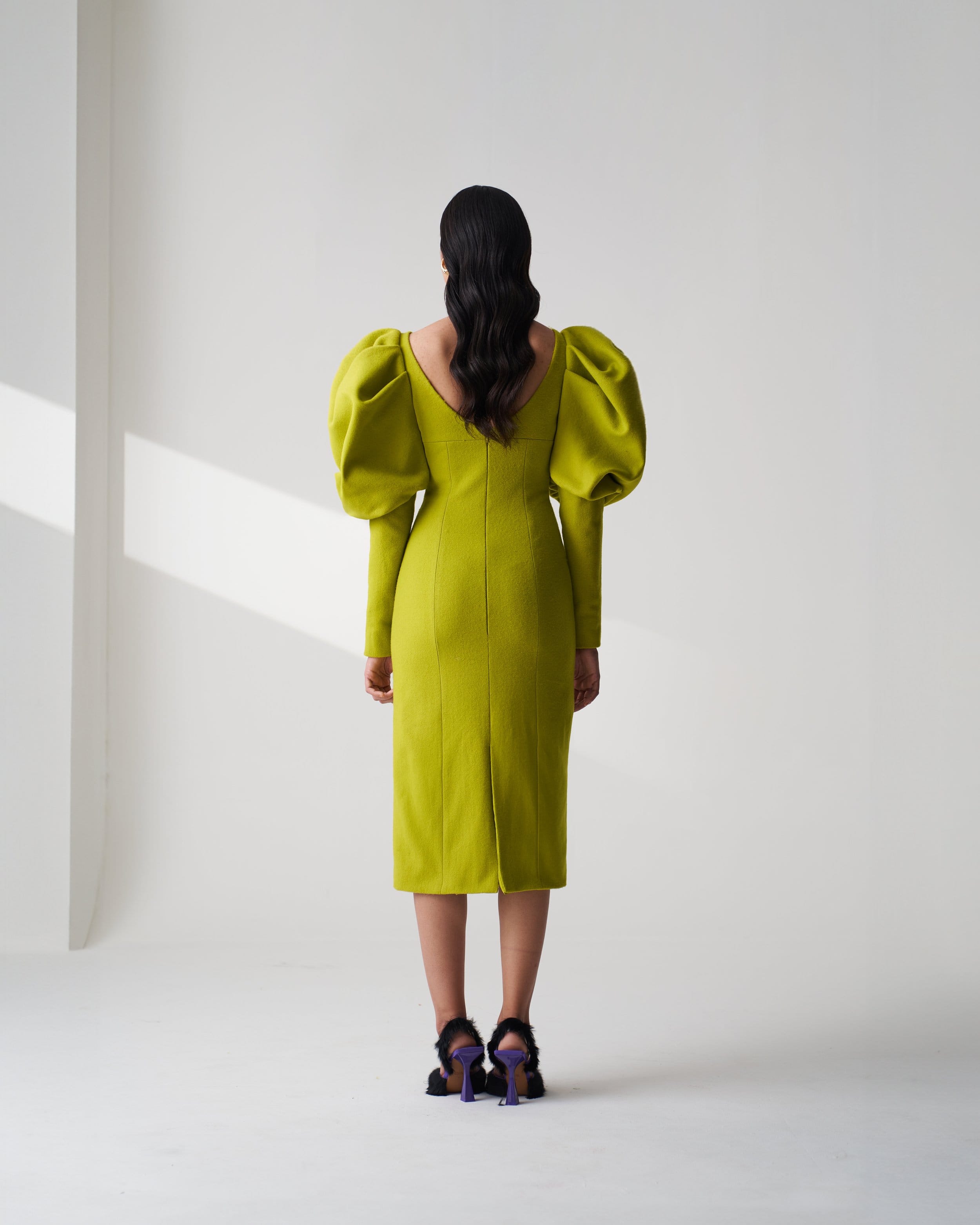 Wool Blend Puff Sleeve Dress made by Szabo Sihag