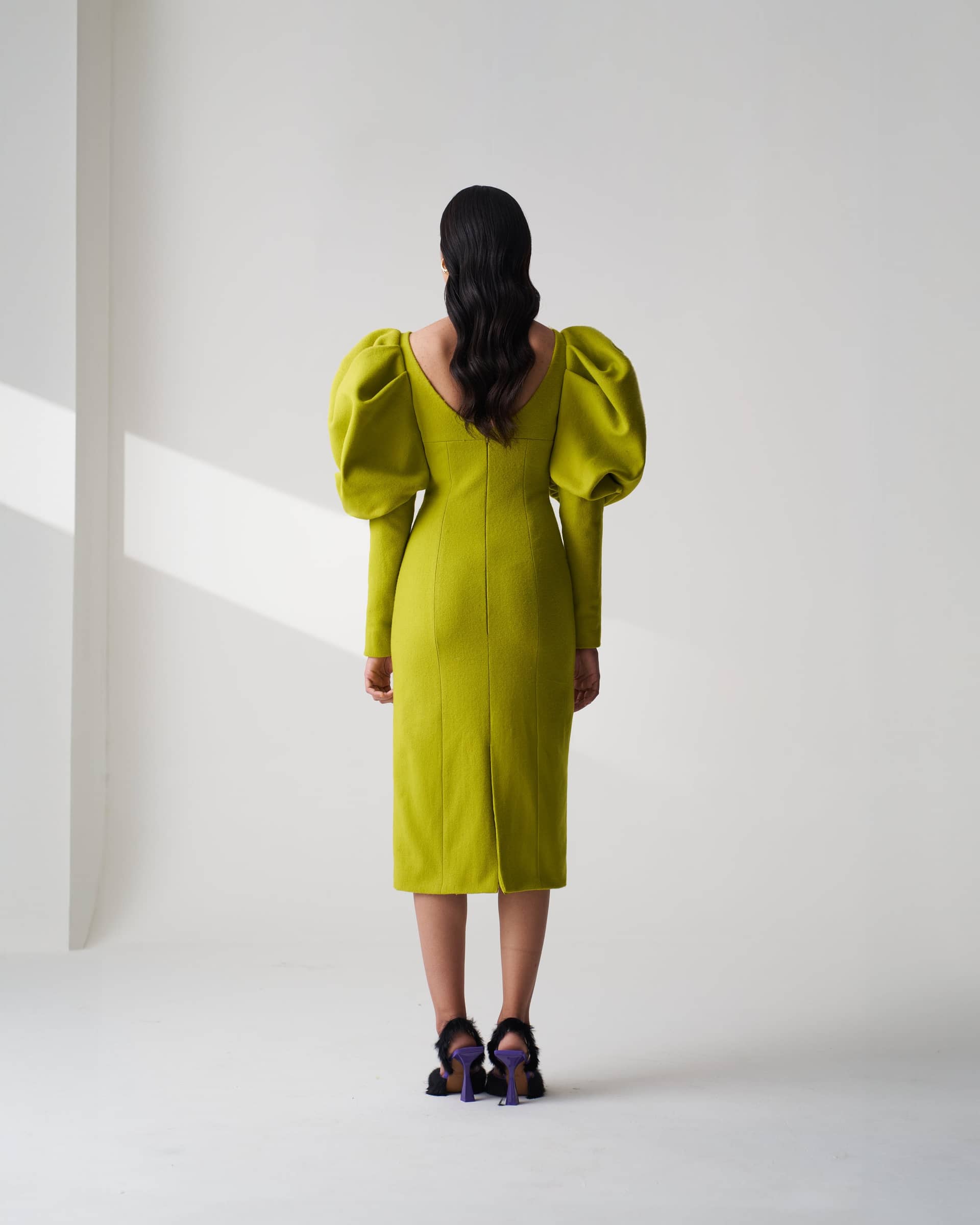 Wool Blend Puff Sleeve Dress made by Szabo Sihag