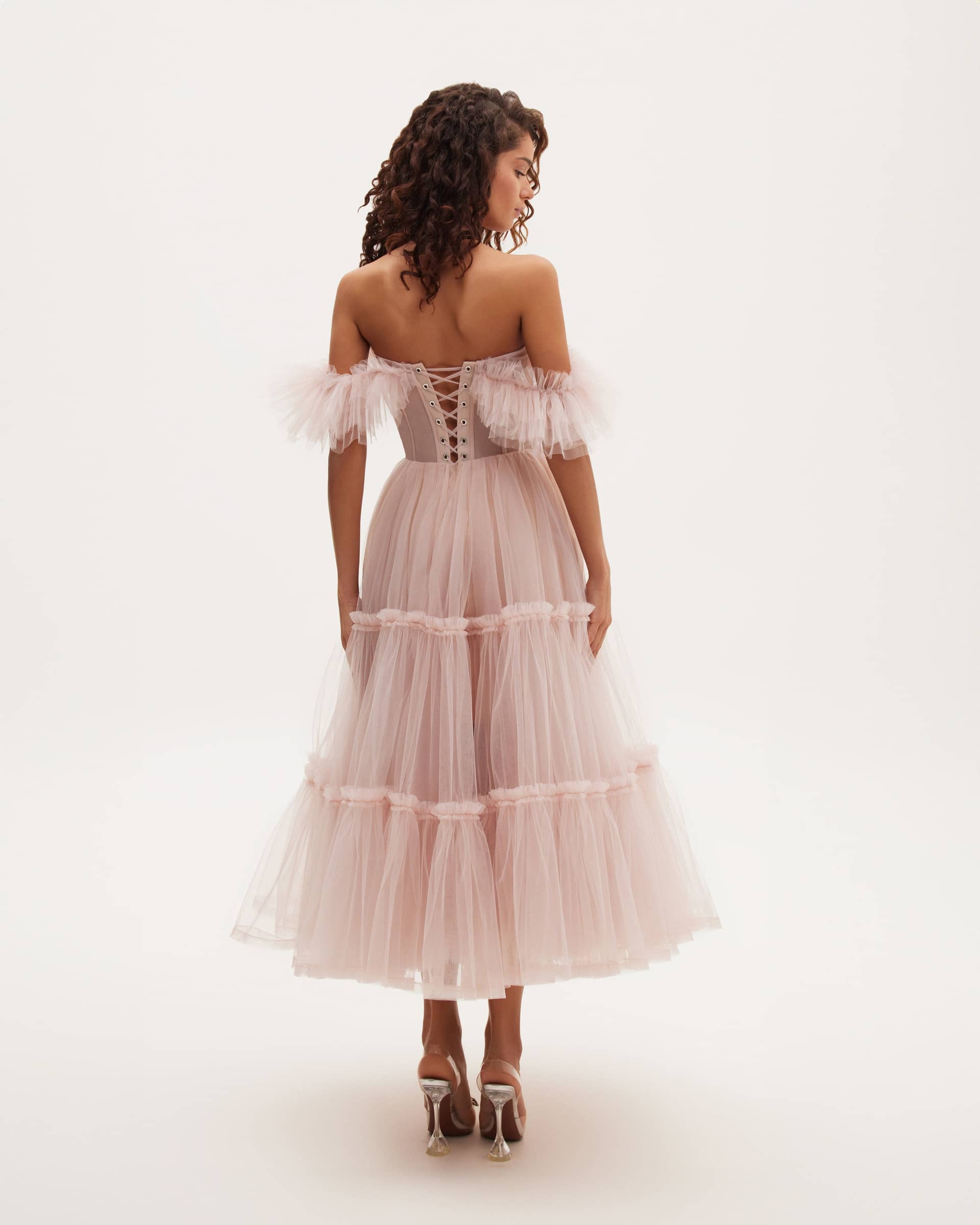 Misty Rose Ruffled Tulle Midi Dress made by Milla