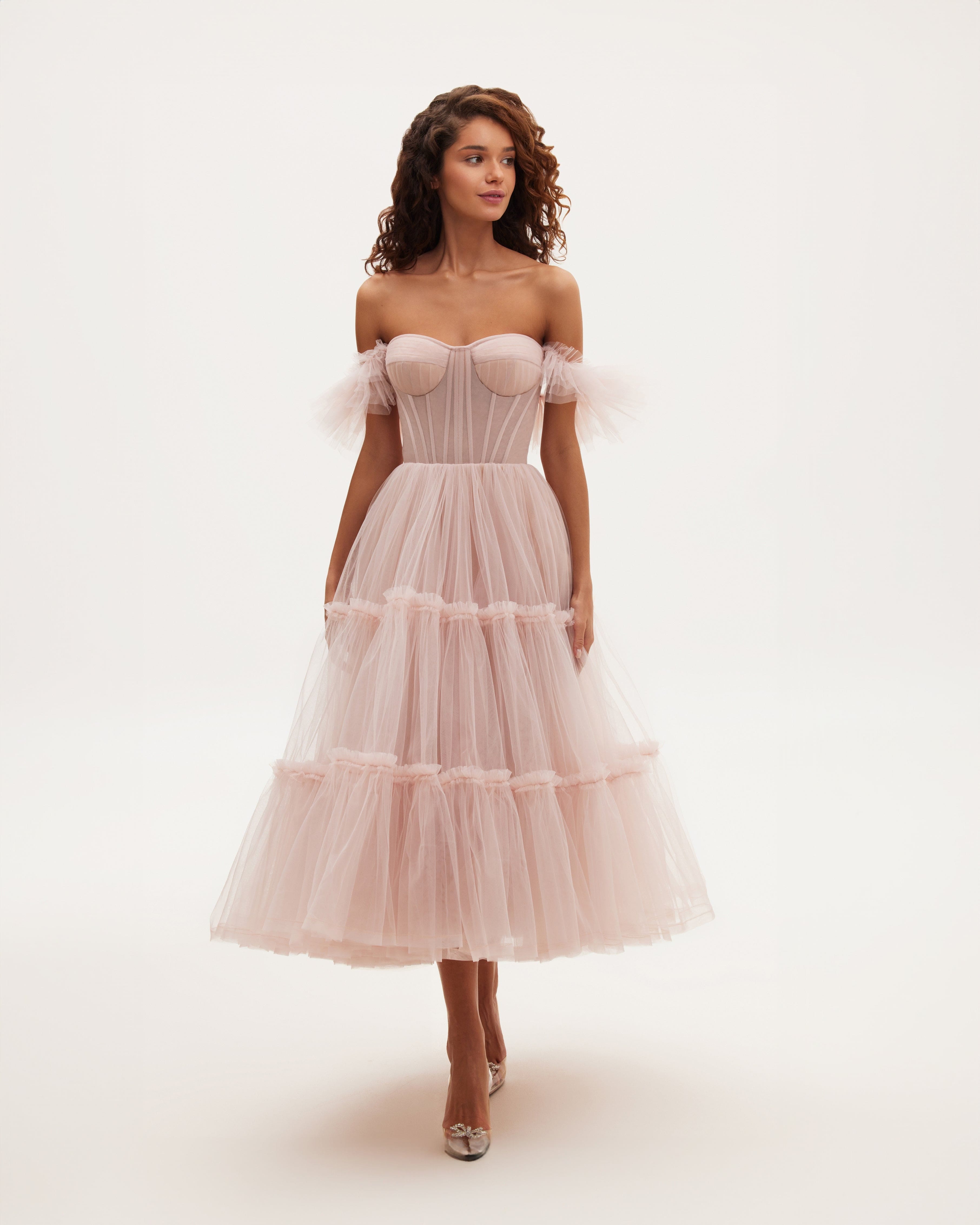 Misty Rose Ruffled Tulle Midi Dress made by Milla