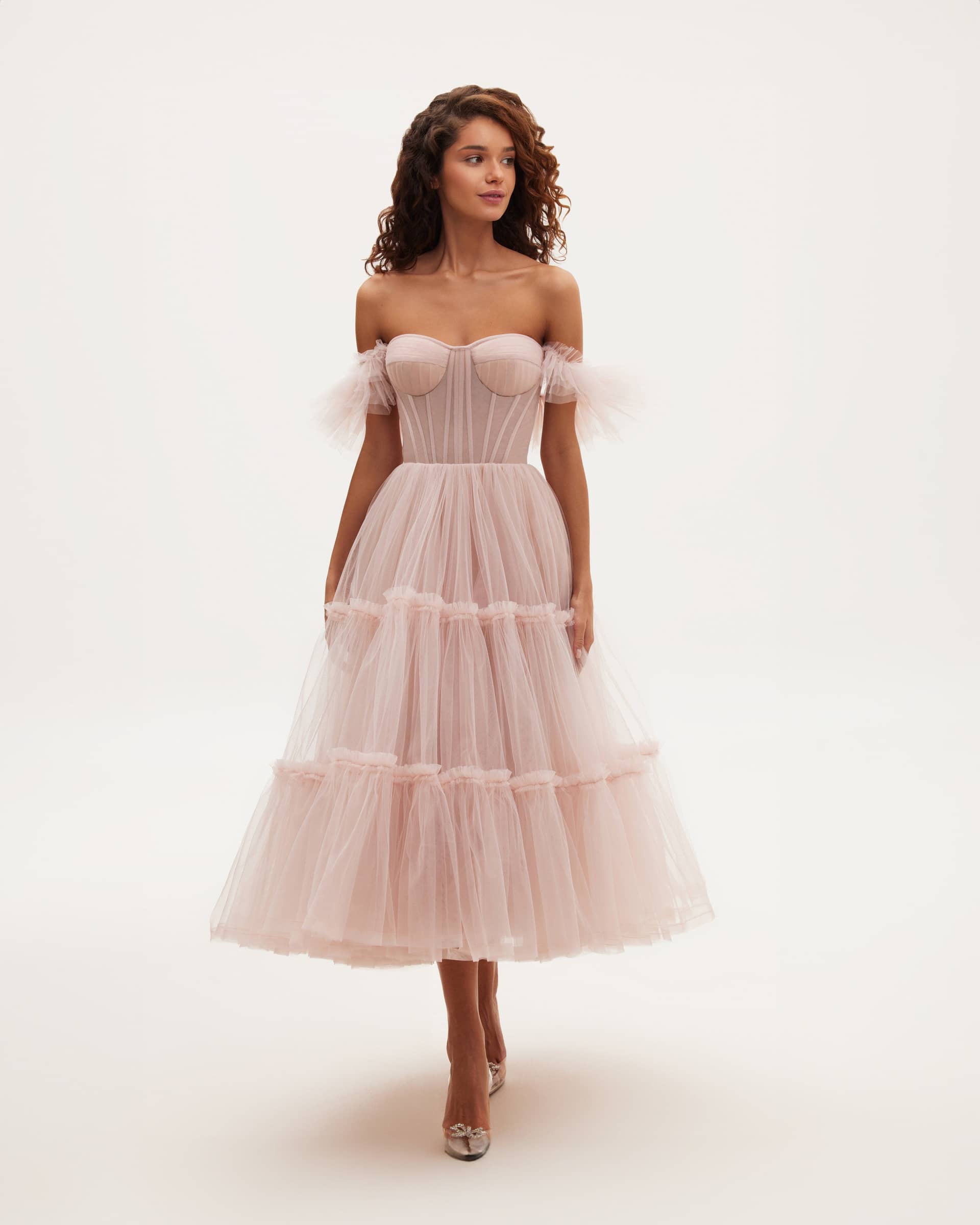 Misty Rose Ruffled Tulle Midi Dress made by Milla