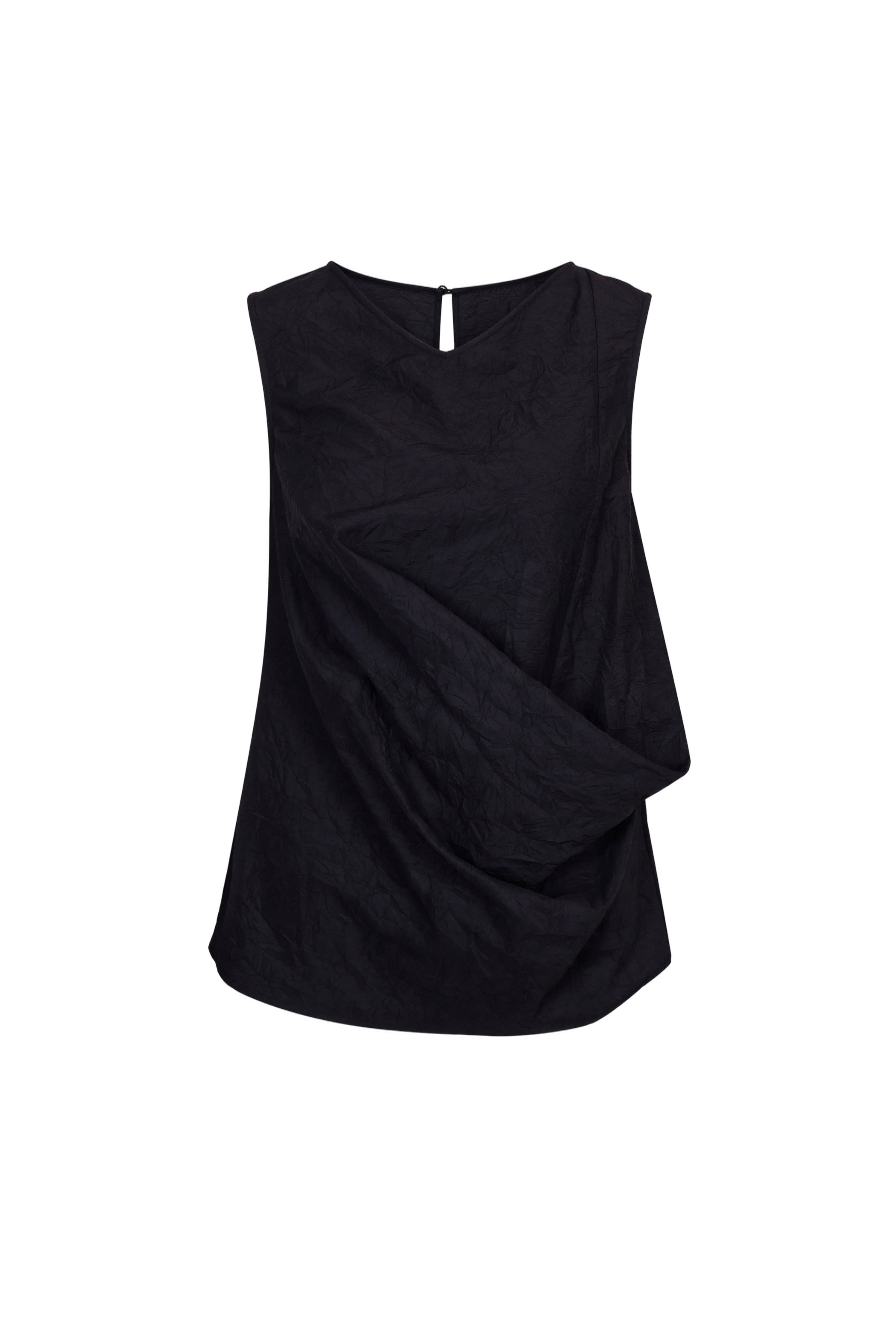 BLACK CRINKLED TEXTURE SLEEVELESS TOP made by YIBRI