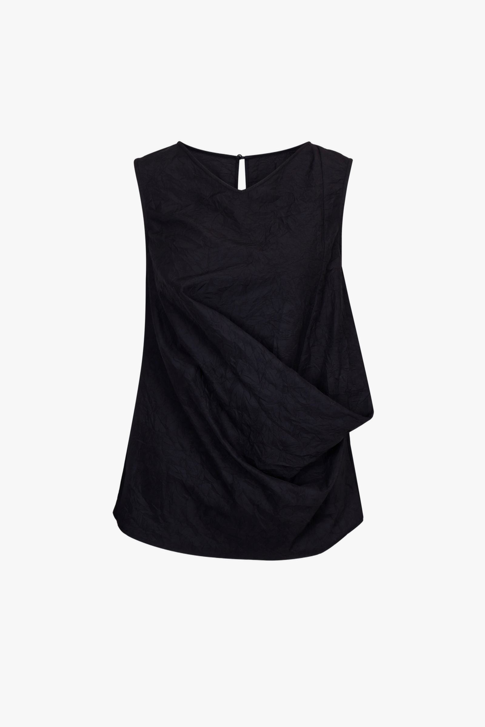 BLACK CRINKLED TEXTURE SLEEVELESS TOP made by YIBRI
