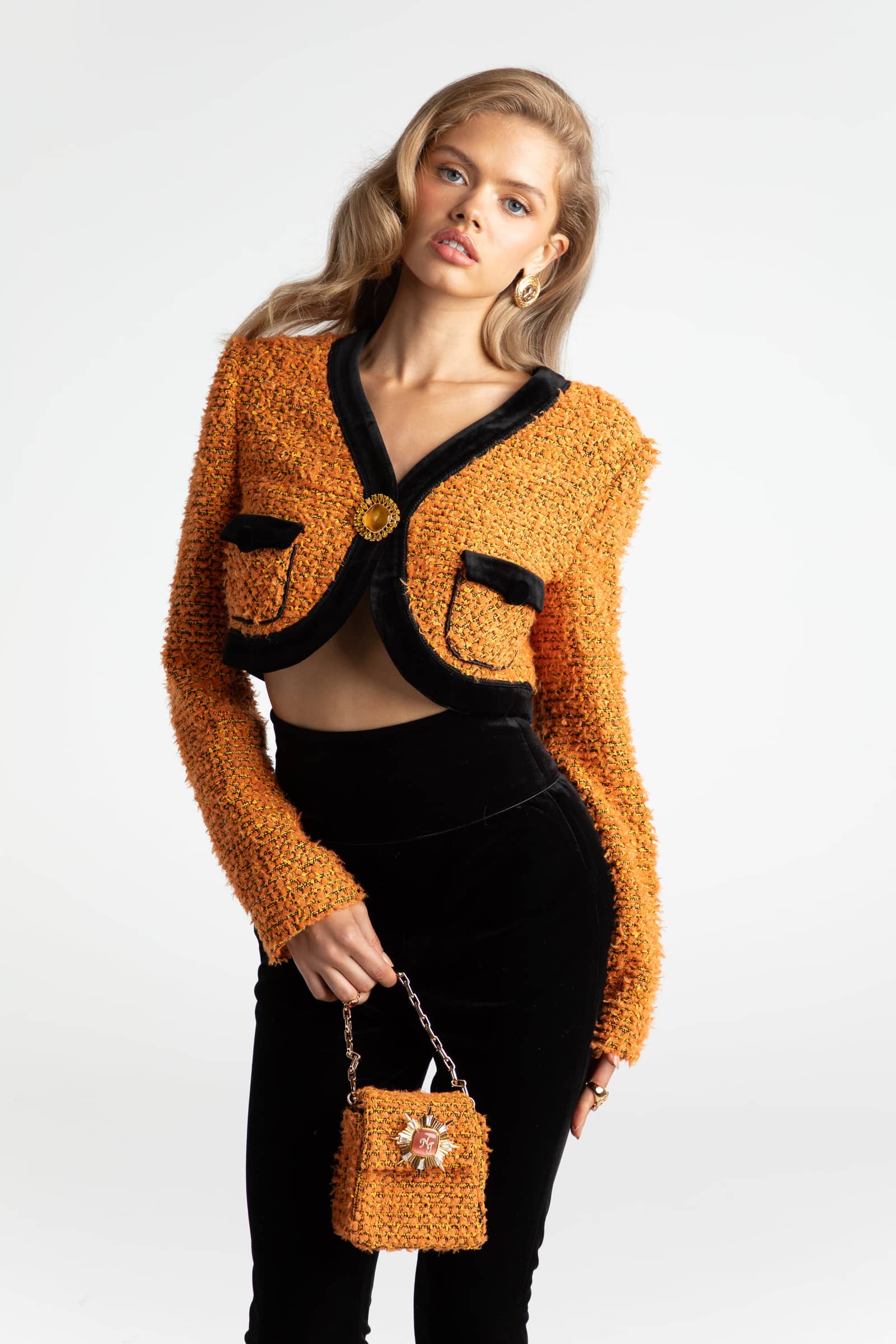Miranda Crop Jacket (Yellow) in Orange made by Nana Jacqueline
