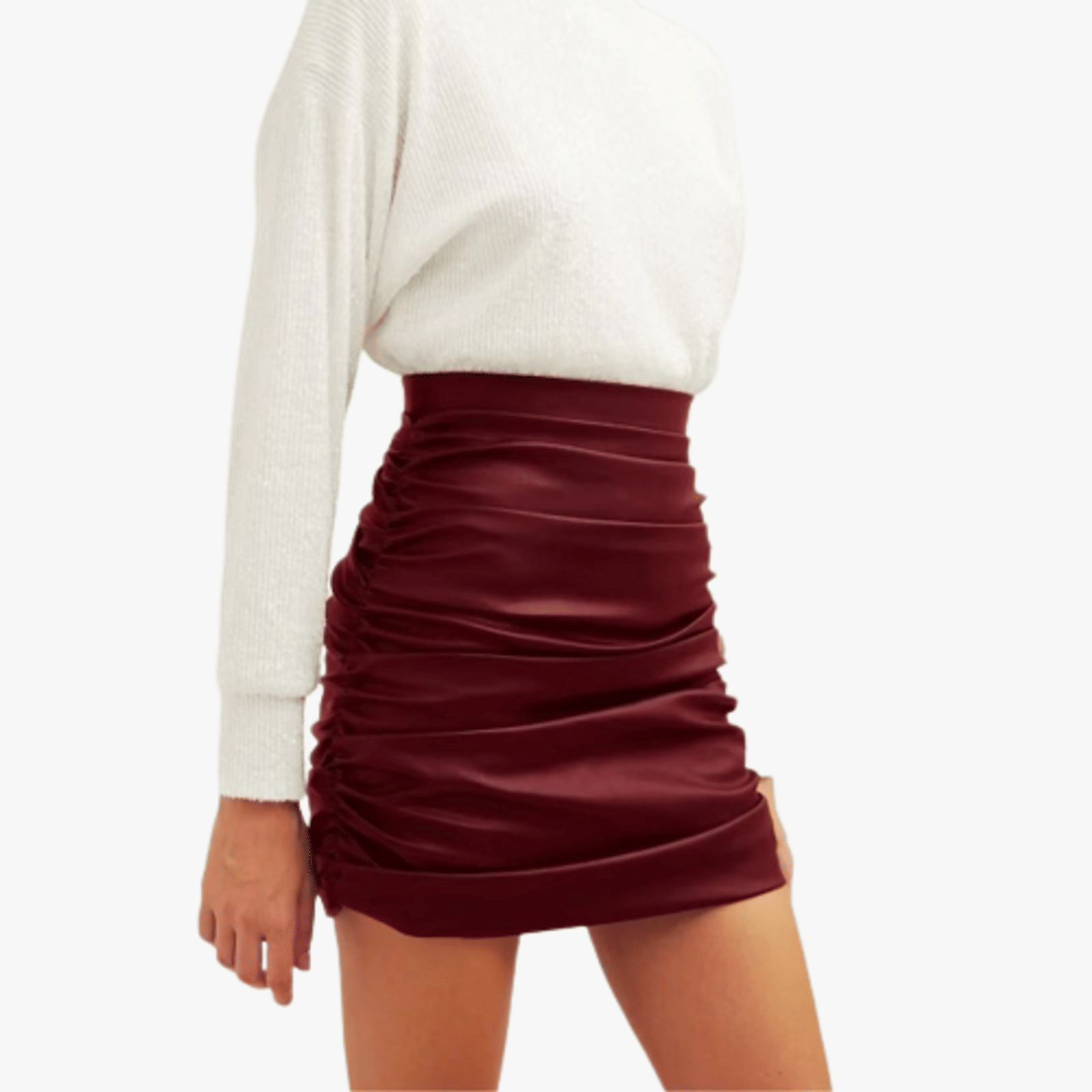 Chels Vegan Leather Mini Skirt In Burgundy in Red made by Nazli Ceren
