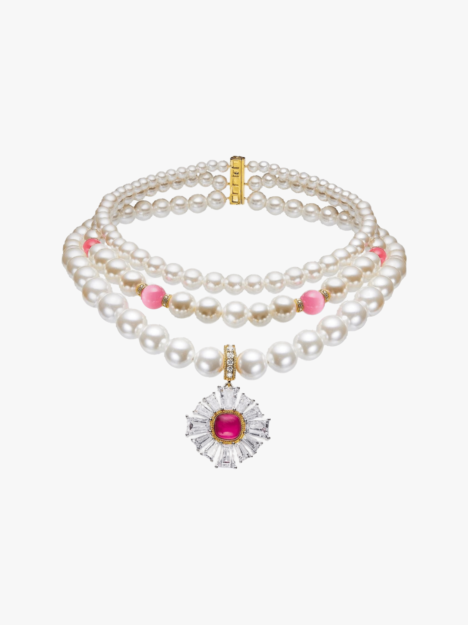 Emily Pearl Necklace (Pink) in White made by Nana Jacqueline