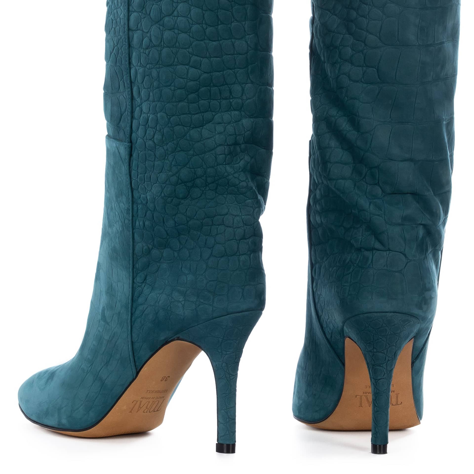 AURA DARK MARE MOCK CROC TALL BOOTS made by Toral