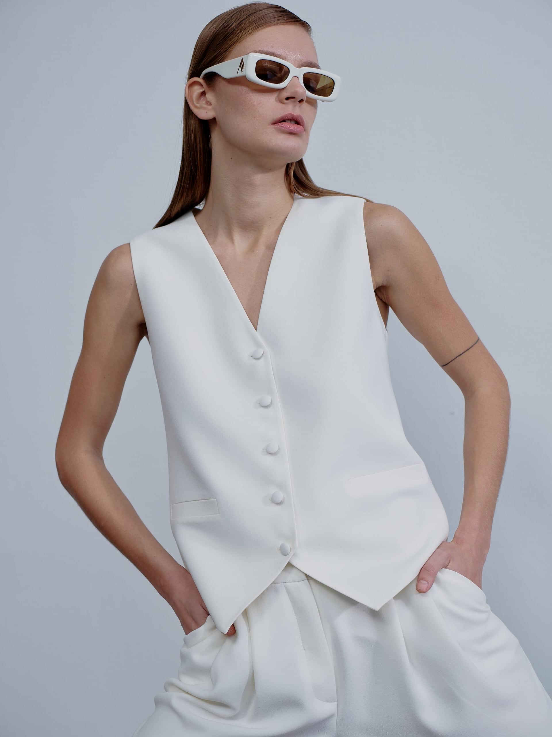 Bea Crepe Vest in Blanche in White made by Nazli Ceren