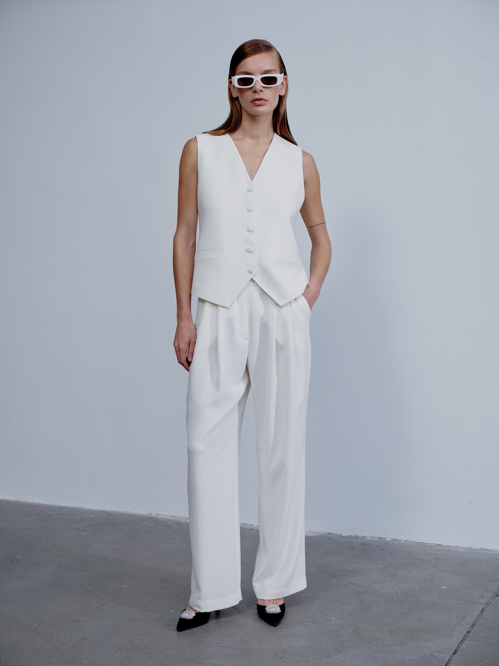 Bea Crepe Vest in Blanche in White made by Nazli Ceren