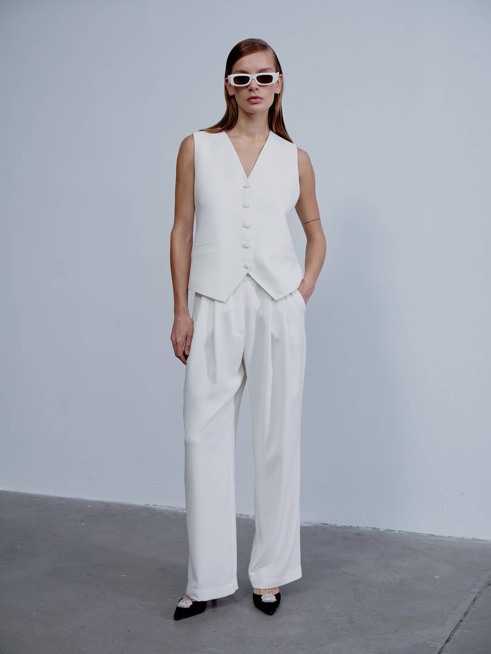 Bea Crepe Vest in Blanche in White made by Nazli Ceren