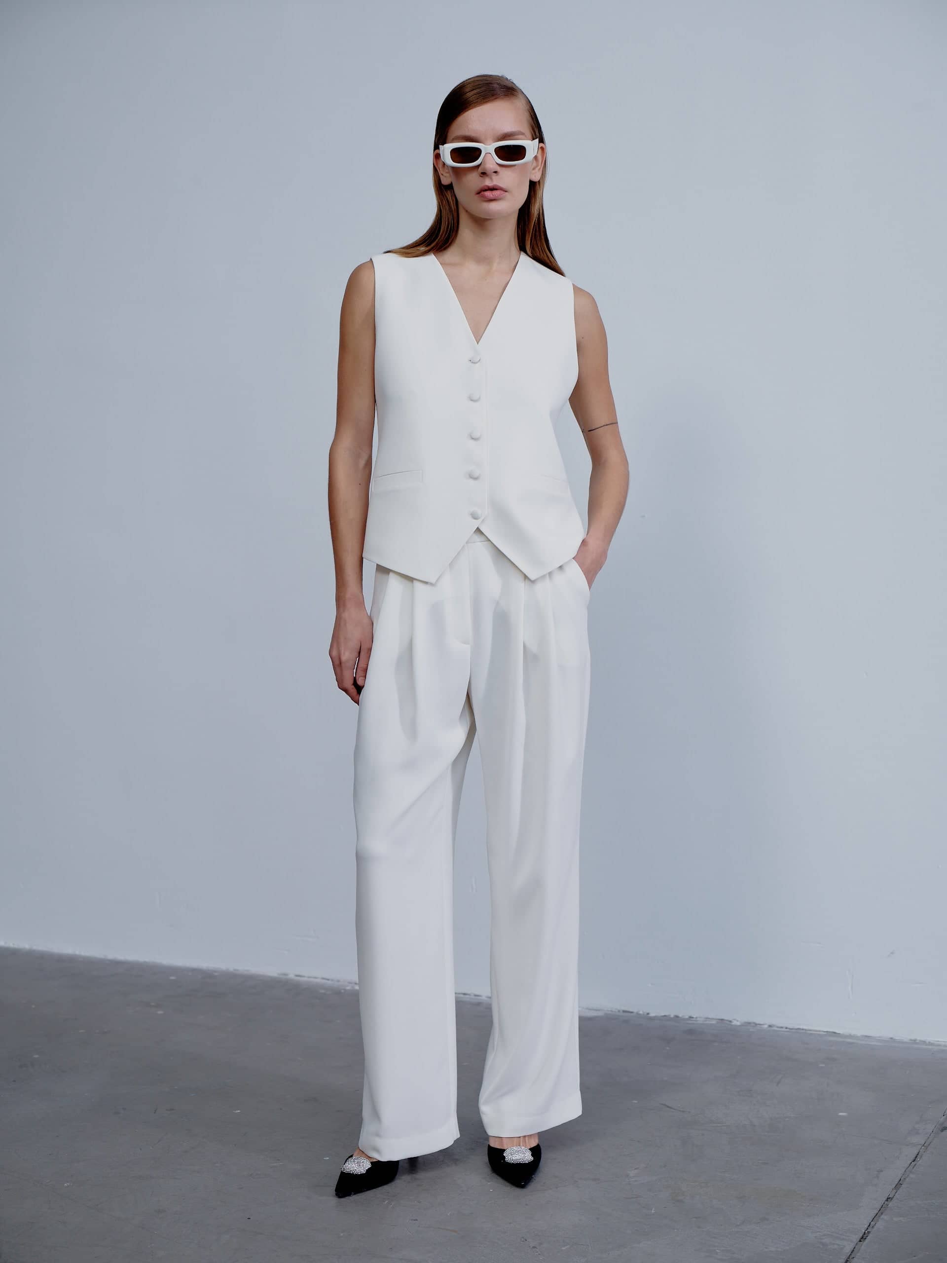Bea Crepe Vest in Blanche in White made by Nazli Ceren