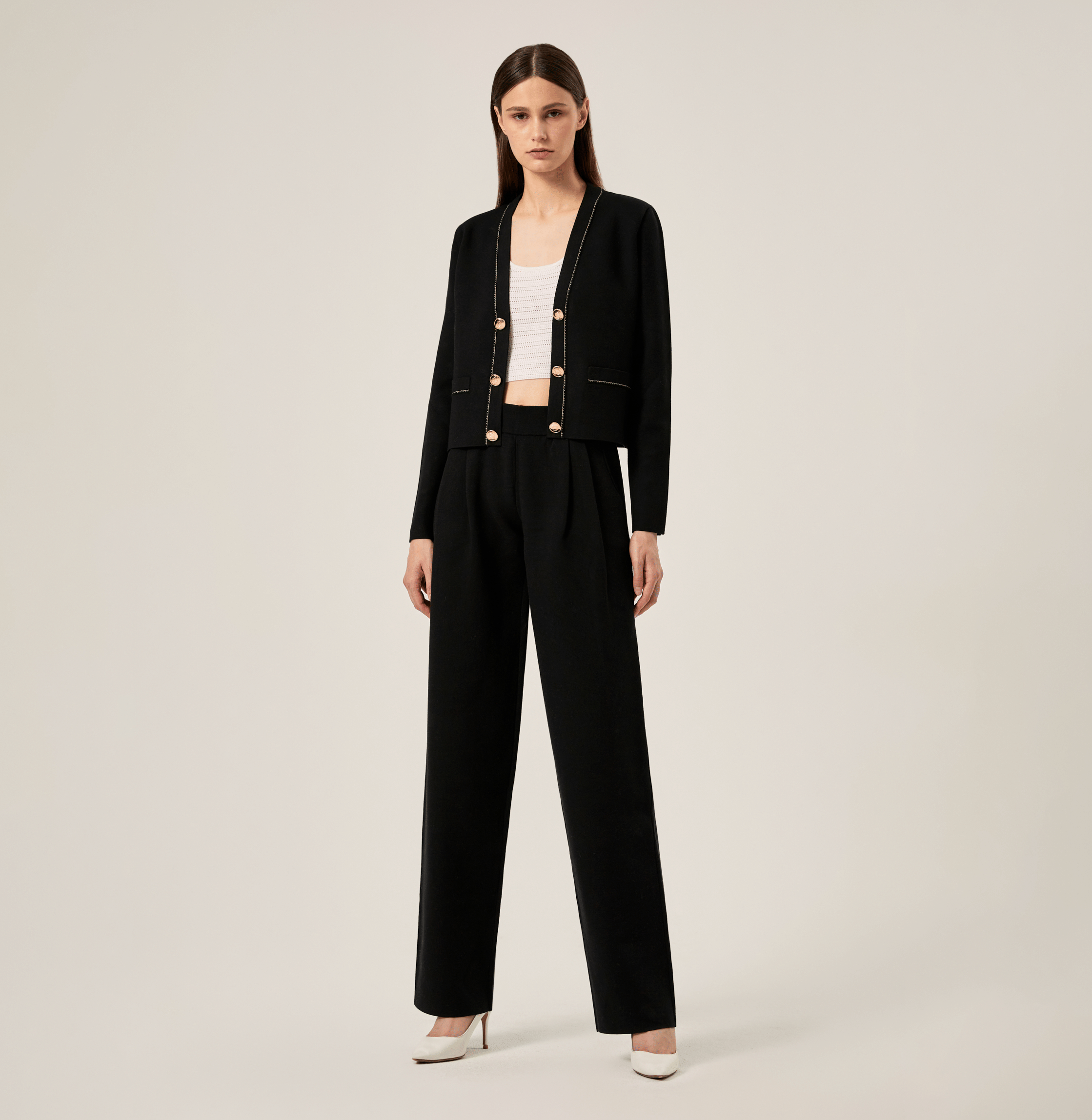 WIDE-LEG SUIT PANTS in Black made by CRUSH Collection