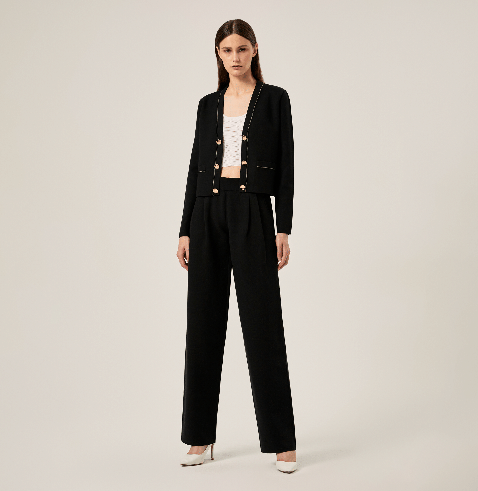 WIDE-LEG SUIT PANTS in Black made by CRUSH Collection