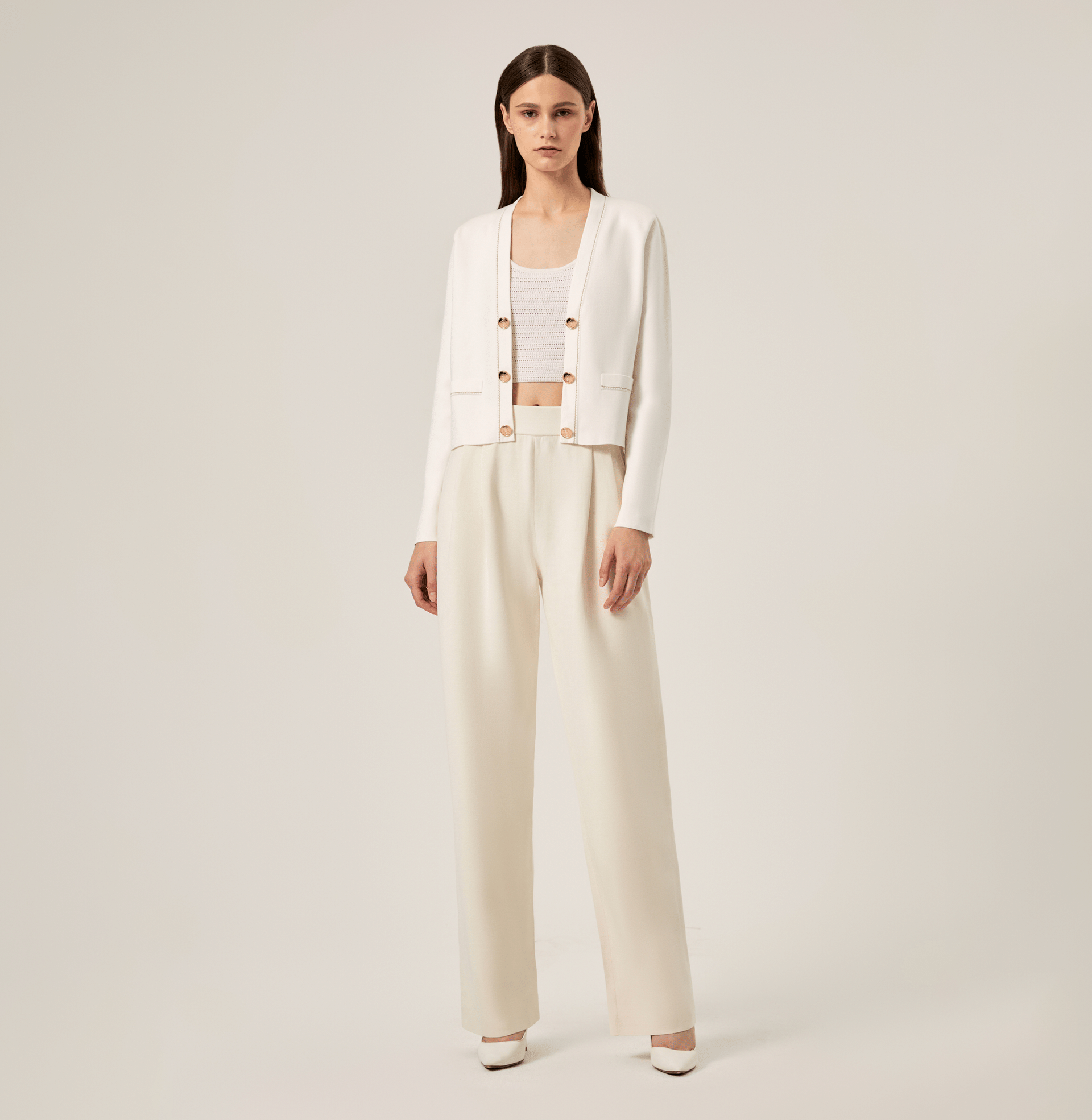WIDE-LEG SUIT PANTS in White made by CRUSH Collection