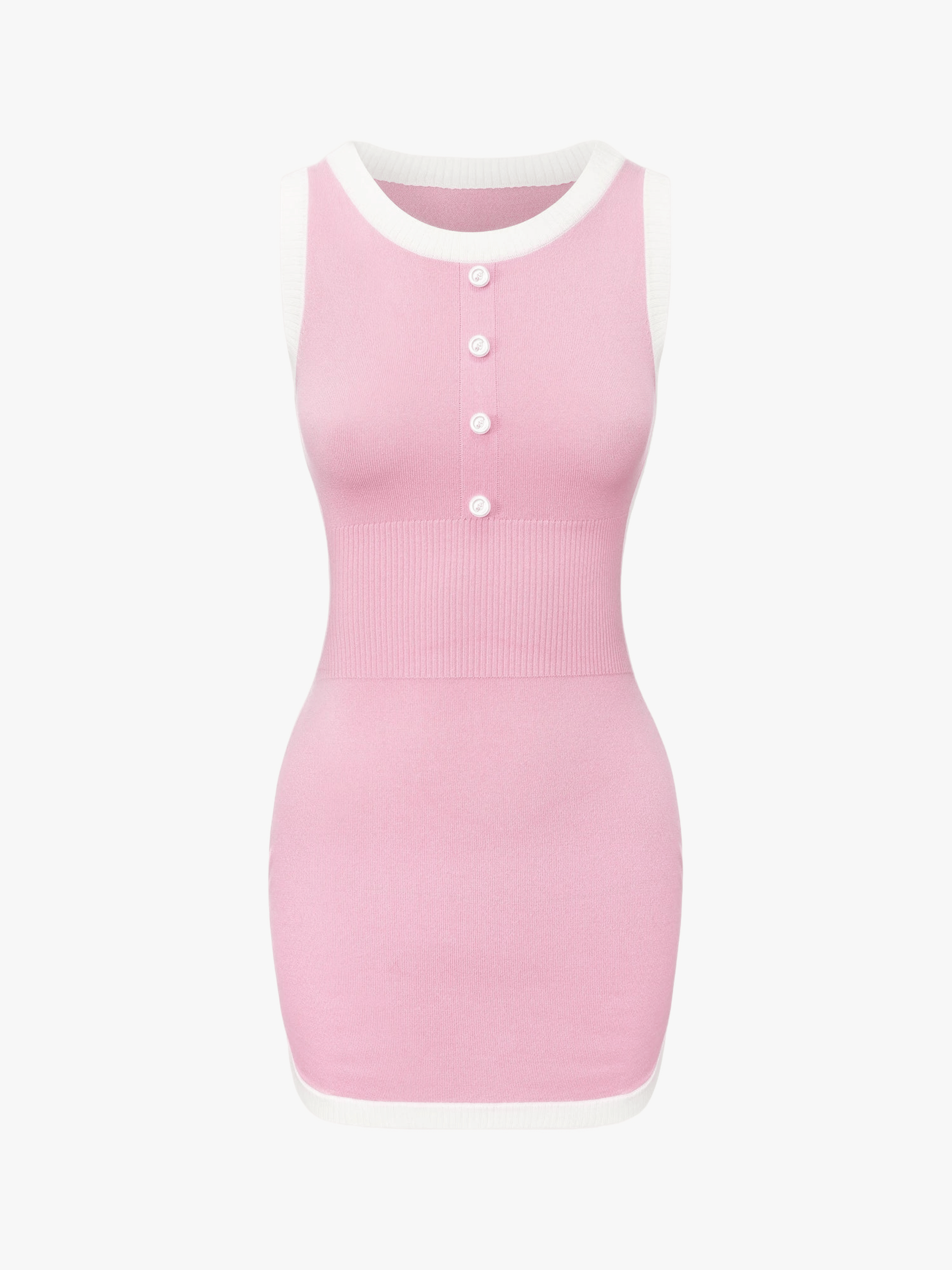 Wilhelmina Contrast-Trim Knit Pink Mini Dress made by Nana Jacqueline