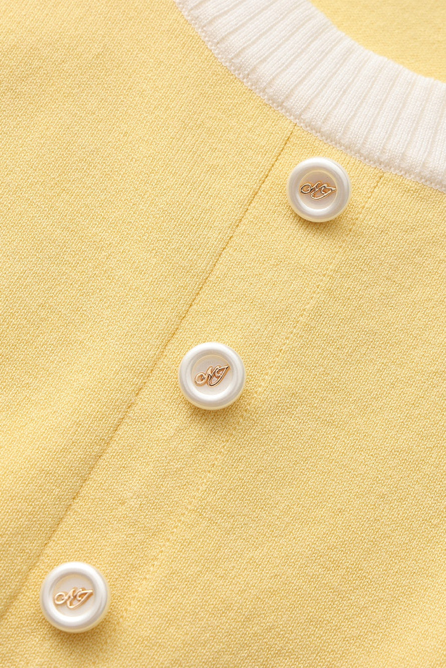 Wilhelmina Contrast-Trim Knit Yellow Mini Dress made by Nana Jacqueline