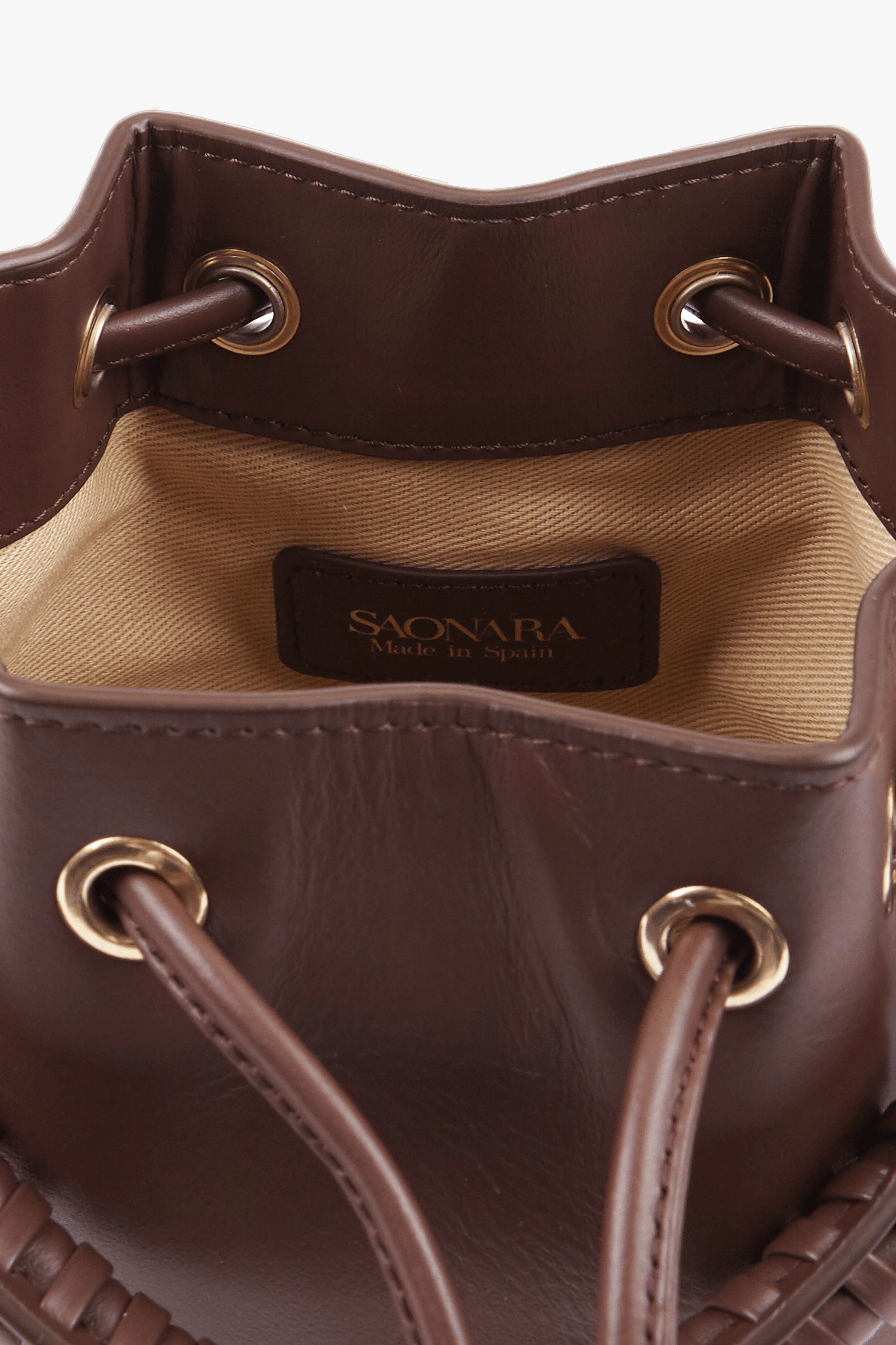 SAONARA MINI CHOCOLATE LEATHER BUCKET made by Saonara