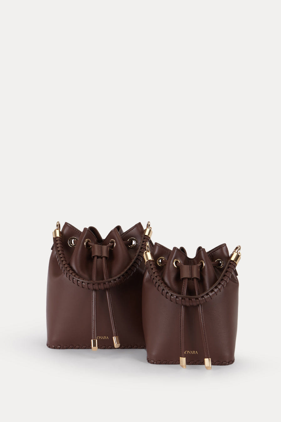 SAONARA MINI CHOCOLATE LEATHER BUCKET made by Saonara