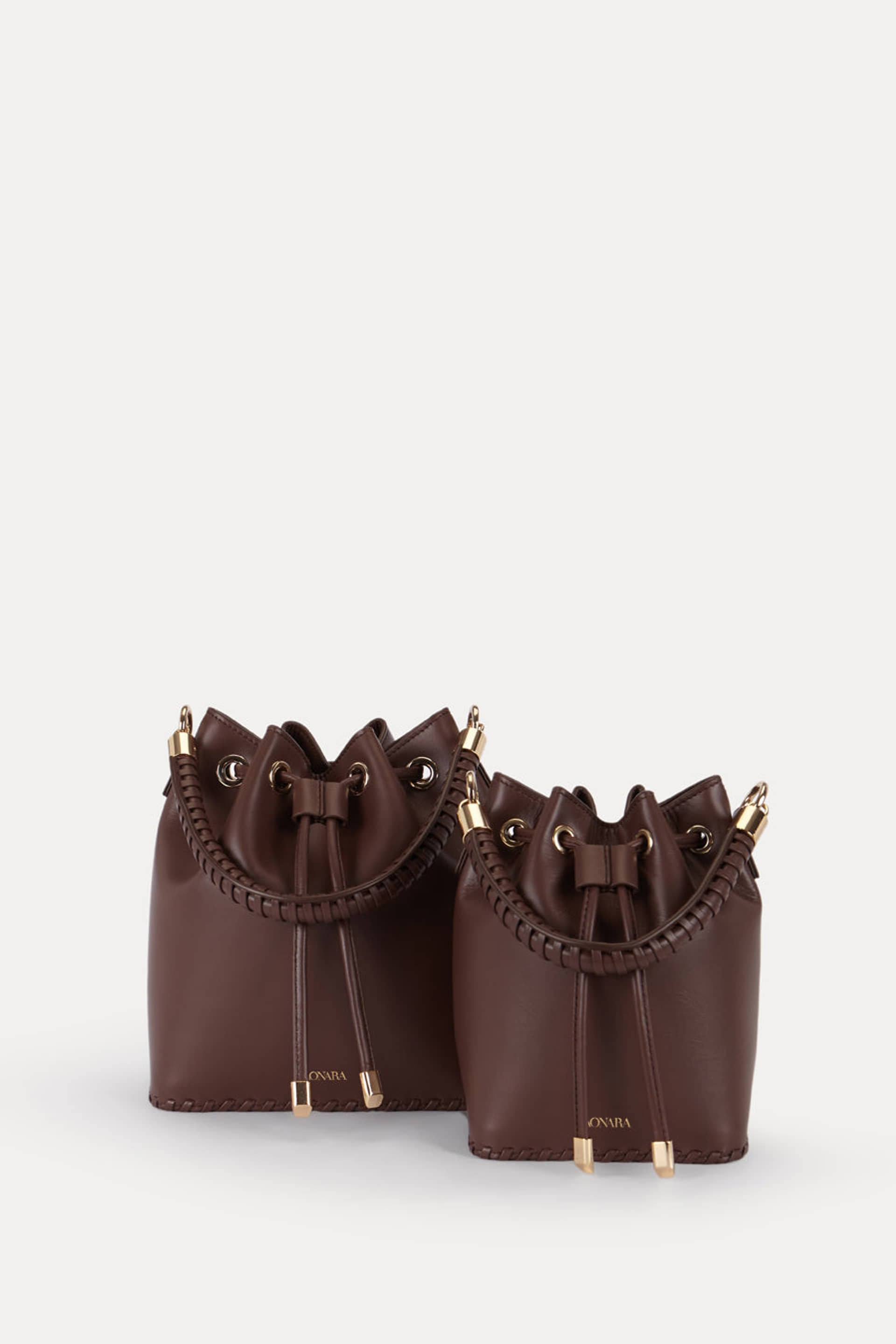 SAONARA MINI CHOCOLATE LEATHER BUCKET made by Saonara