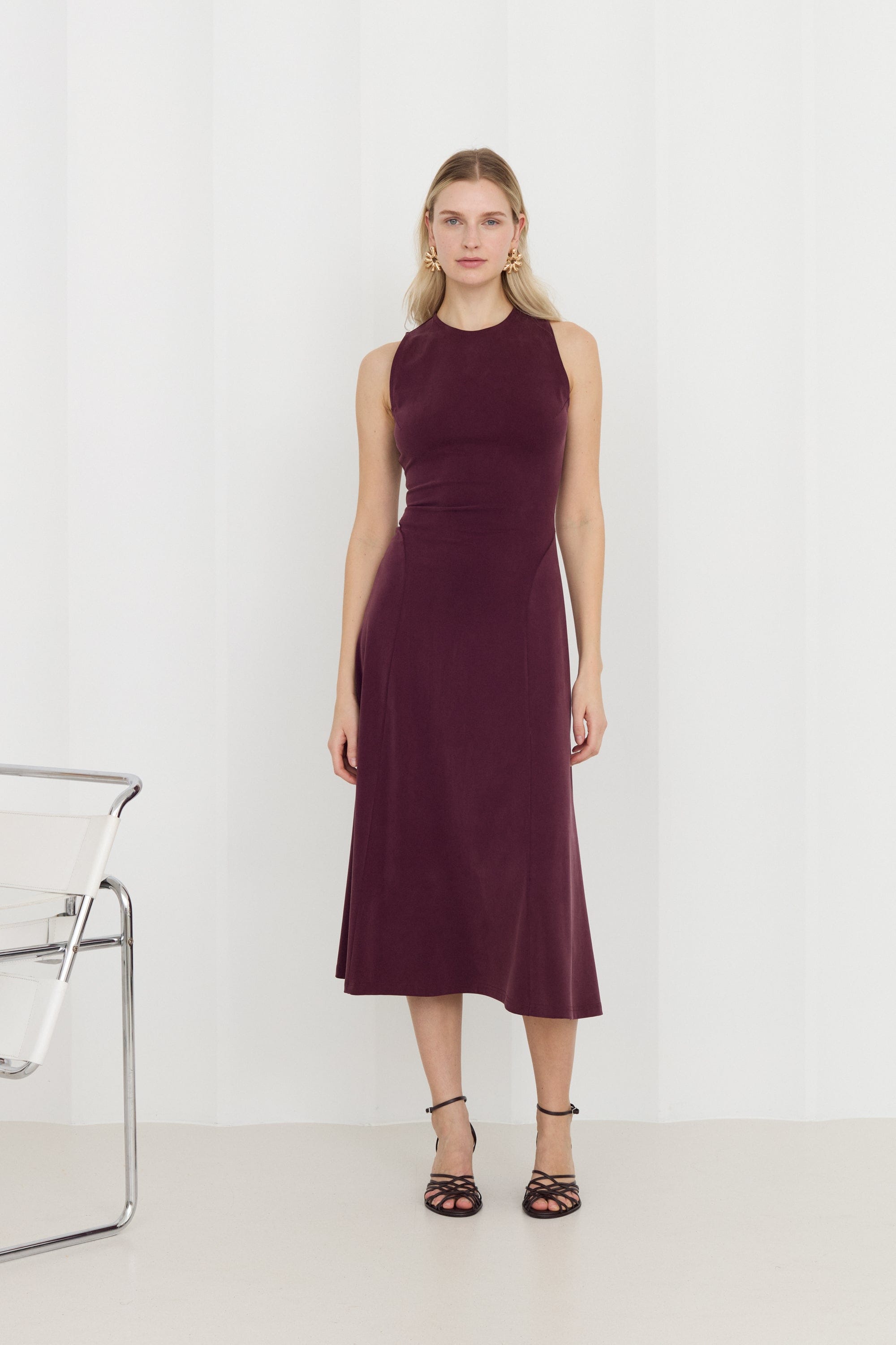 SEBA Grape Purple Cozy Knit Midi Dress With Flared Skirt made by UNDRESS