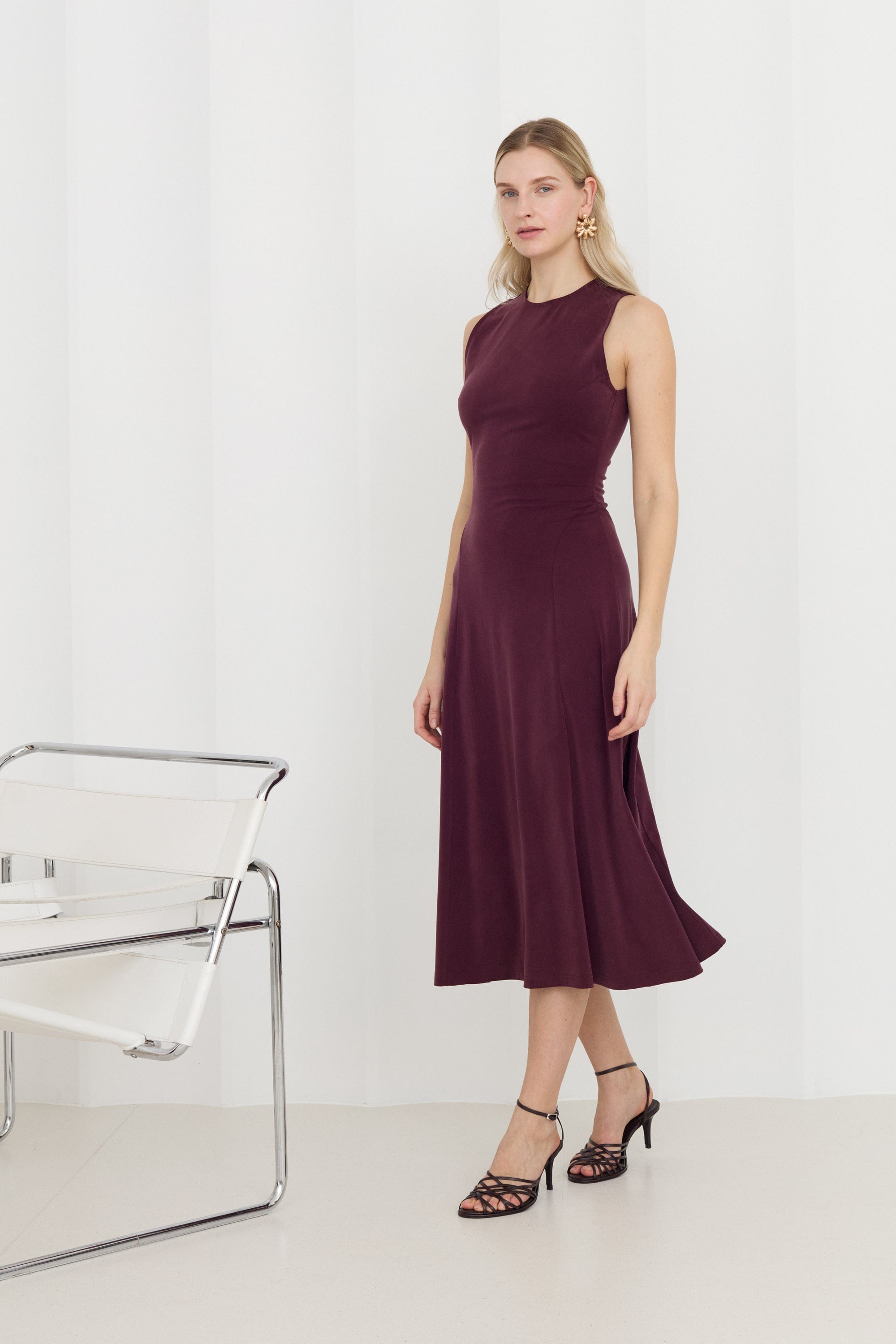 SEBA Grape Purple Cozy Knit Midi Dress With Flared Skirt made by UNDRESS