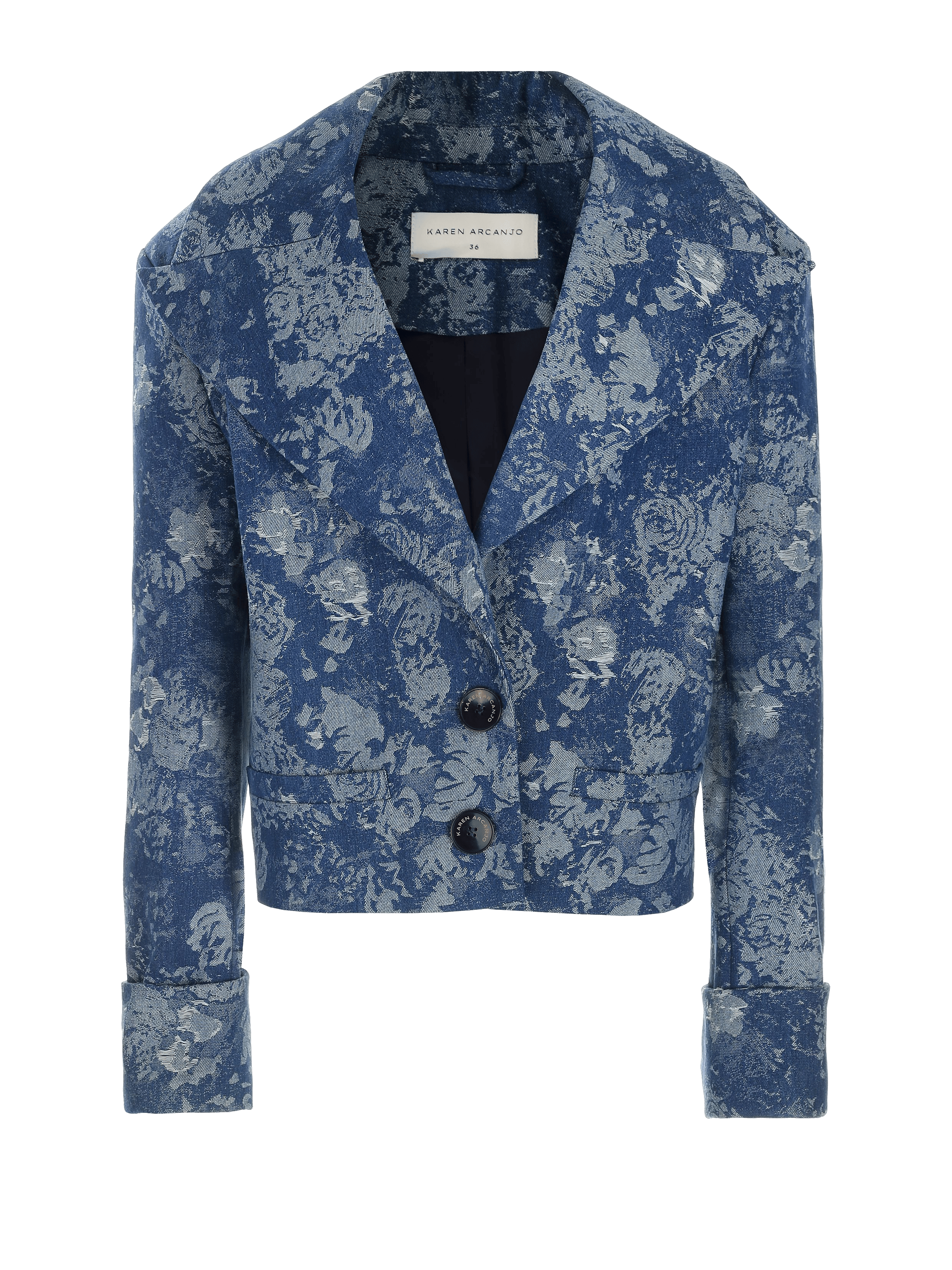 Navy denim jacket made by Karen Arcanjo