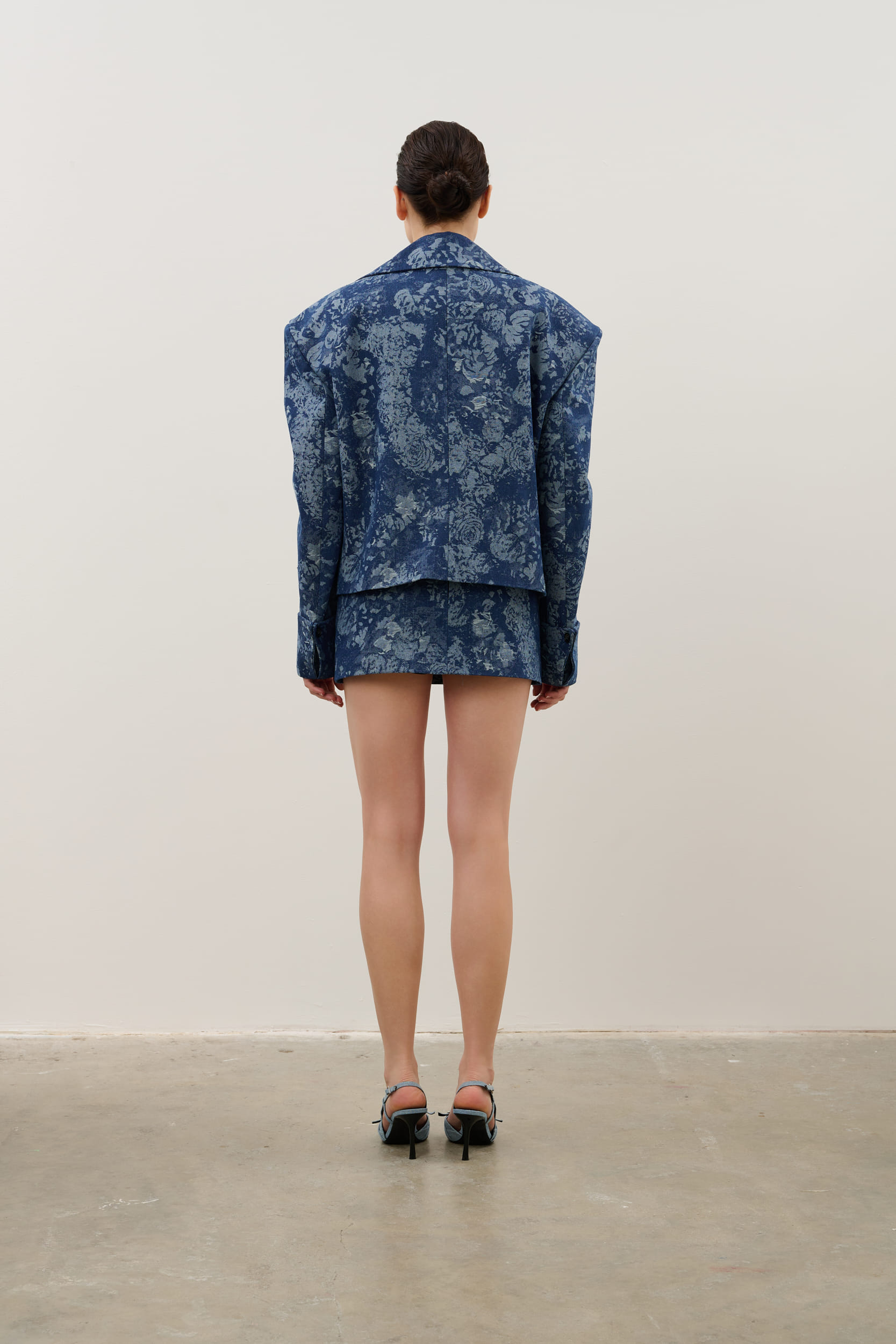 Navy denim jacket made by Karen Arcanjo