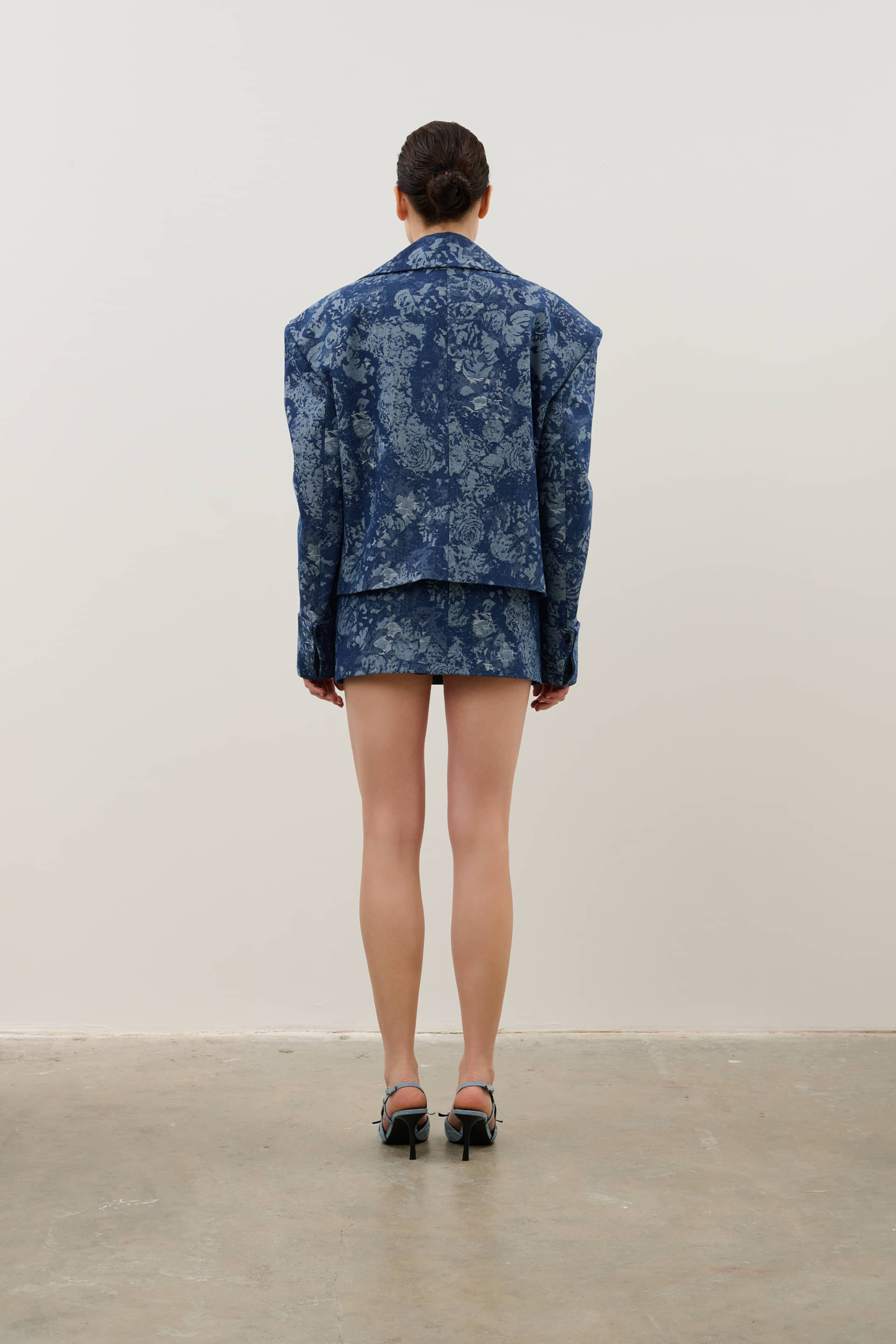 Navy denim jacket made by Karen Arcanjo