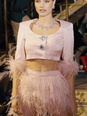 Ambre Satin Feather Top (Pink) made by Nana Jacqueline