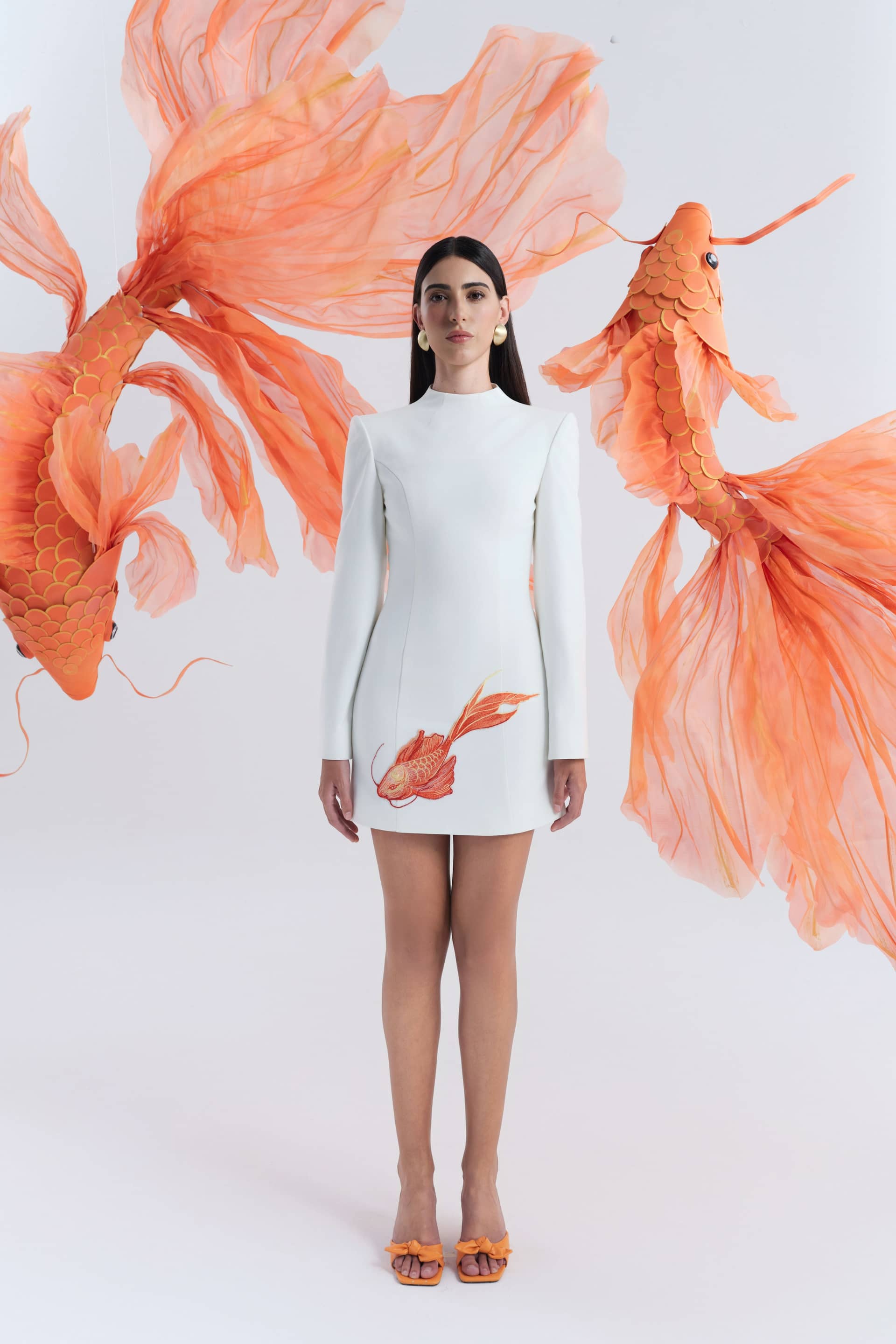 Fogveil Long Sleeve Dress In White made by JUSTIN TONG
