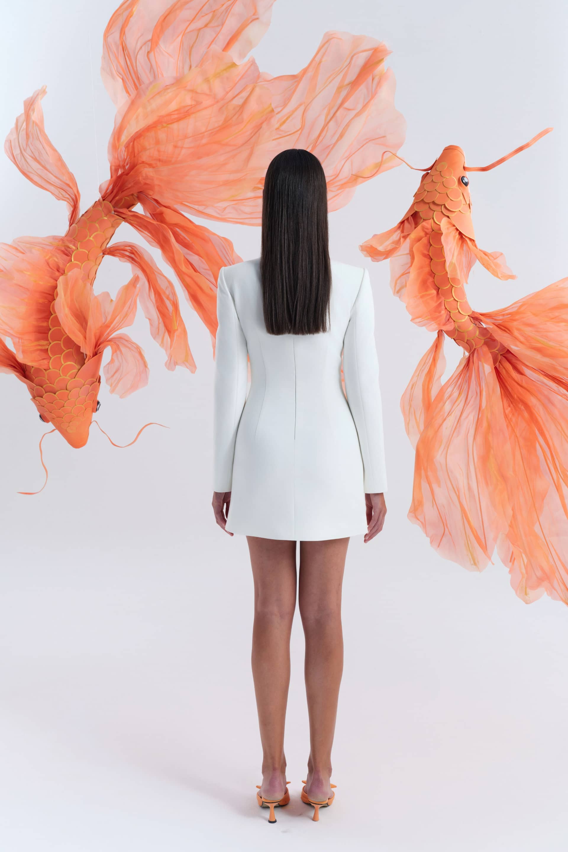 Fogveil Long Sleeve Dress In White made by JUSTIN TONG