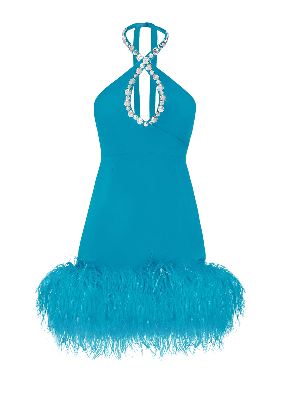 Mia feather-embellished blue mini dress made by Monika Dimova