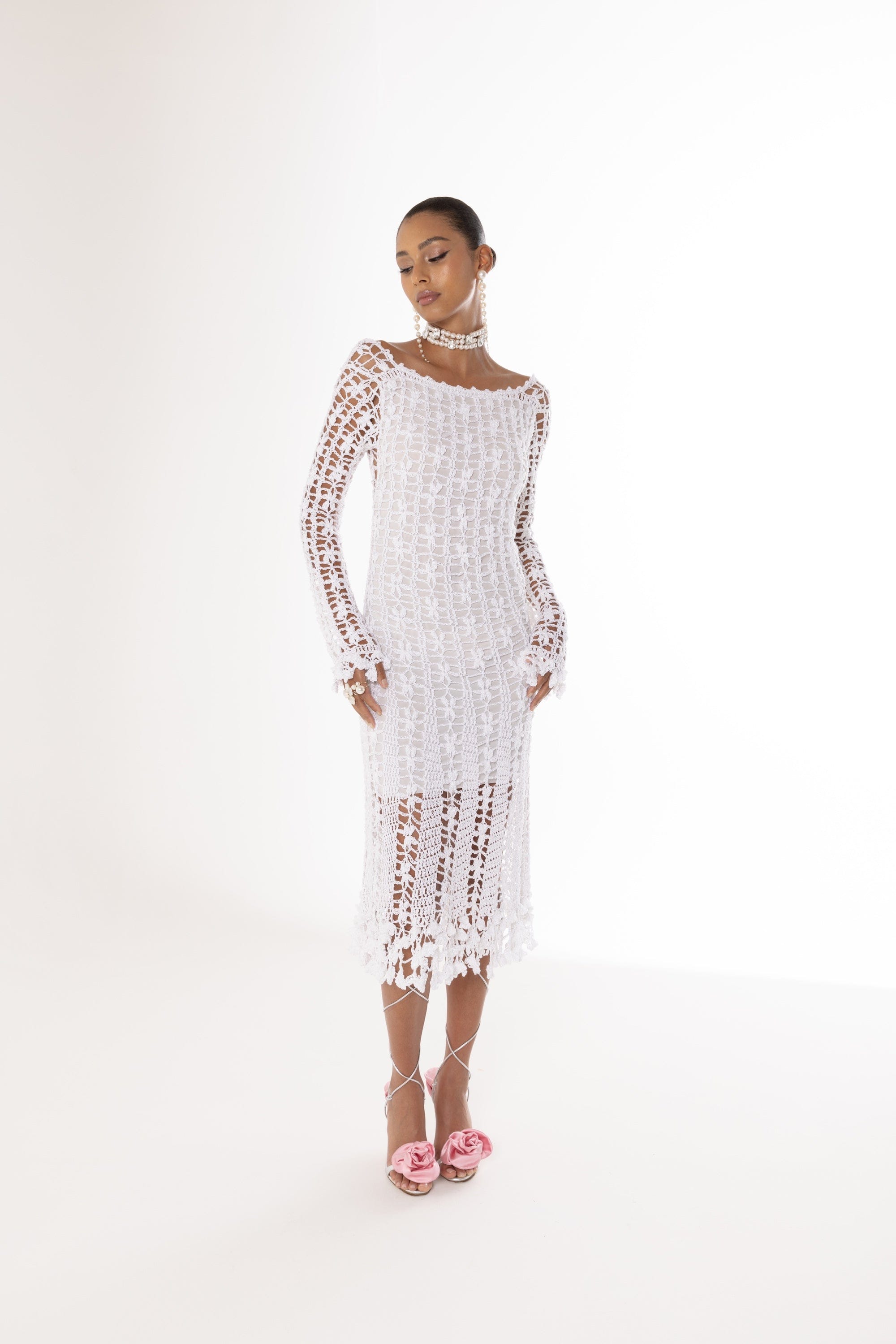 Green Vanilla White Midi Dress made by ANDREEVA