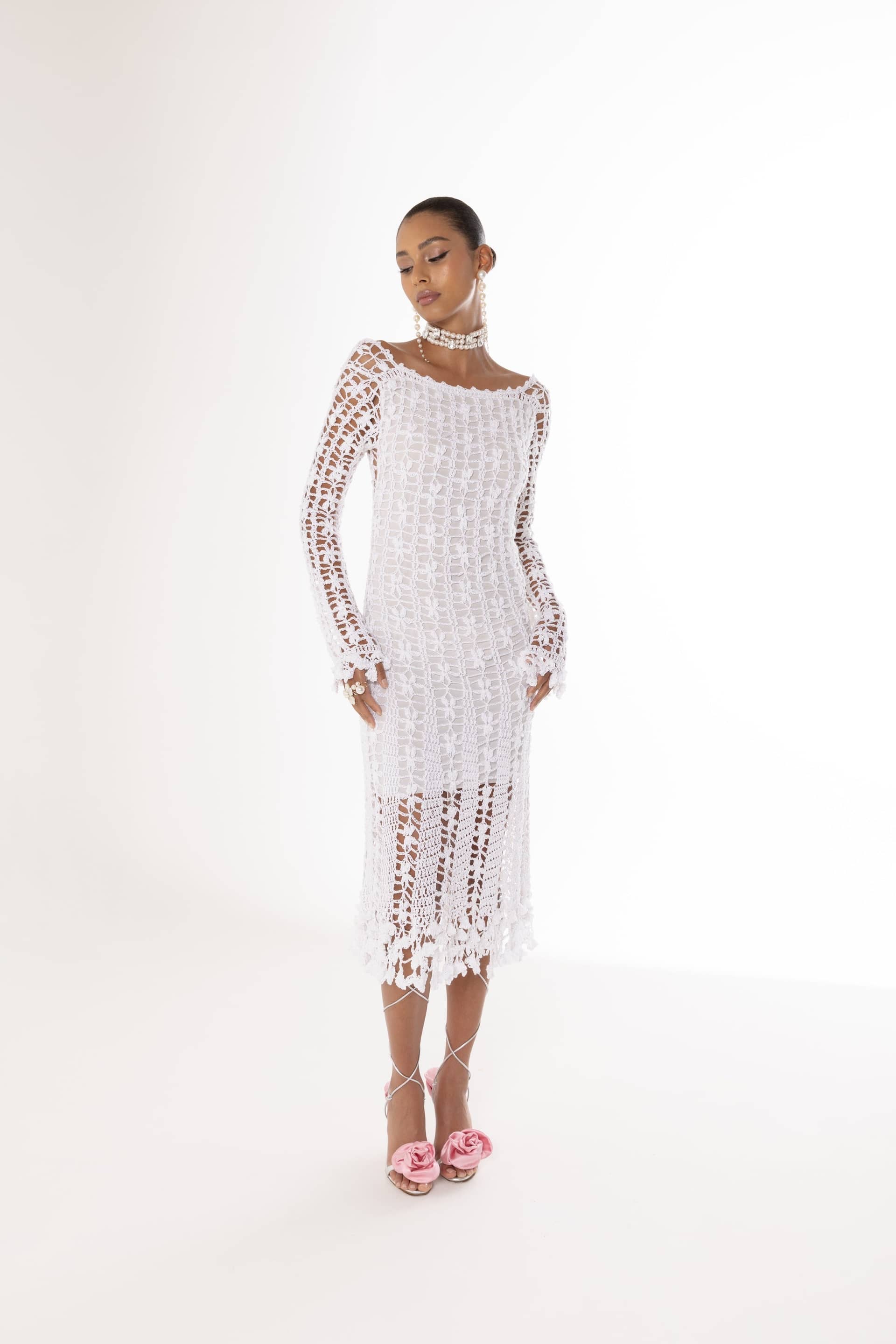 Green Vanilla White Midi Dress made by ANDREEVA