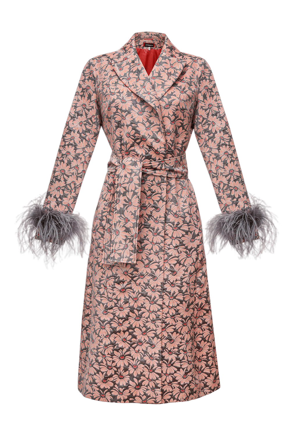 Grey Jacqueline Coat №22 With Detachable Feathers Cuffs made by ANDREEVA