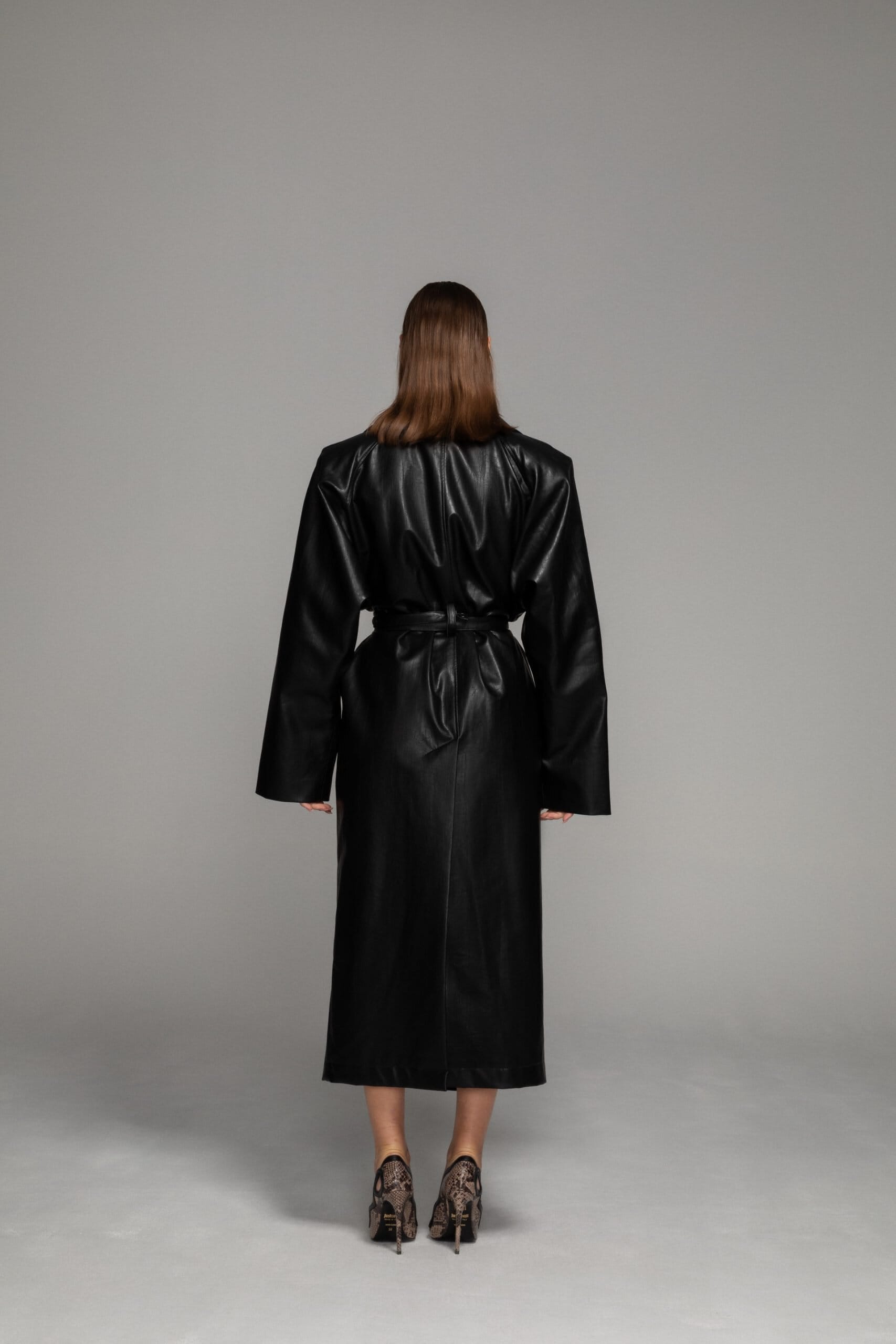 Vegan leather maxi trench coat made by AFTERHOURS