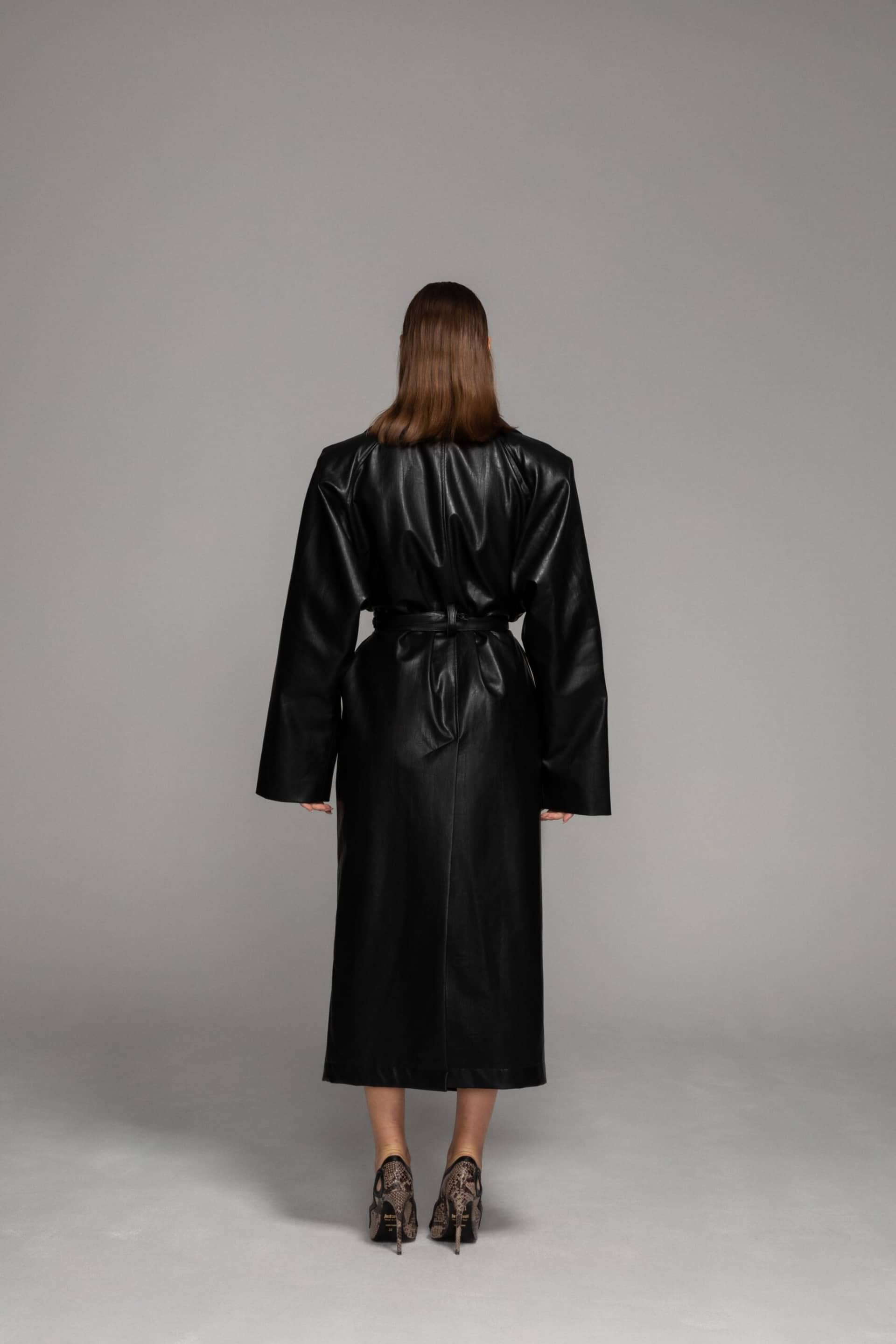 Vegan leather maxi trench coat made by AFTERHOURS