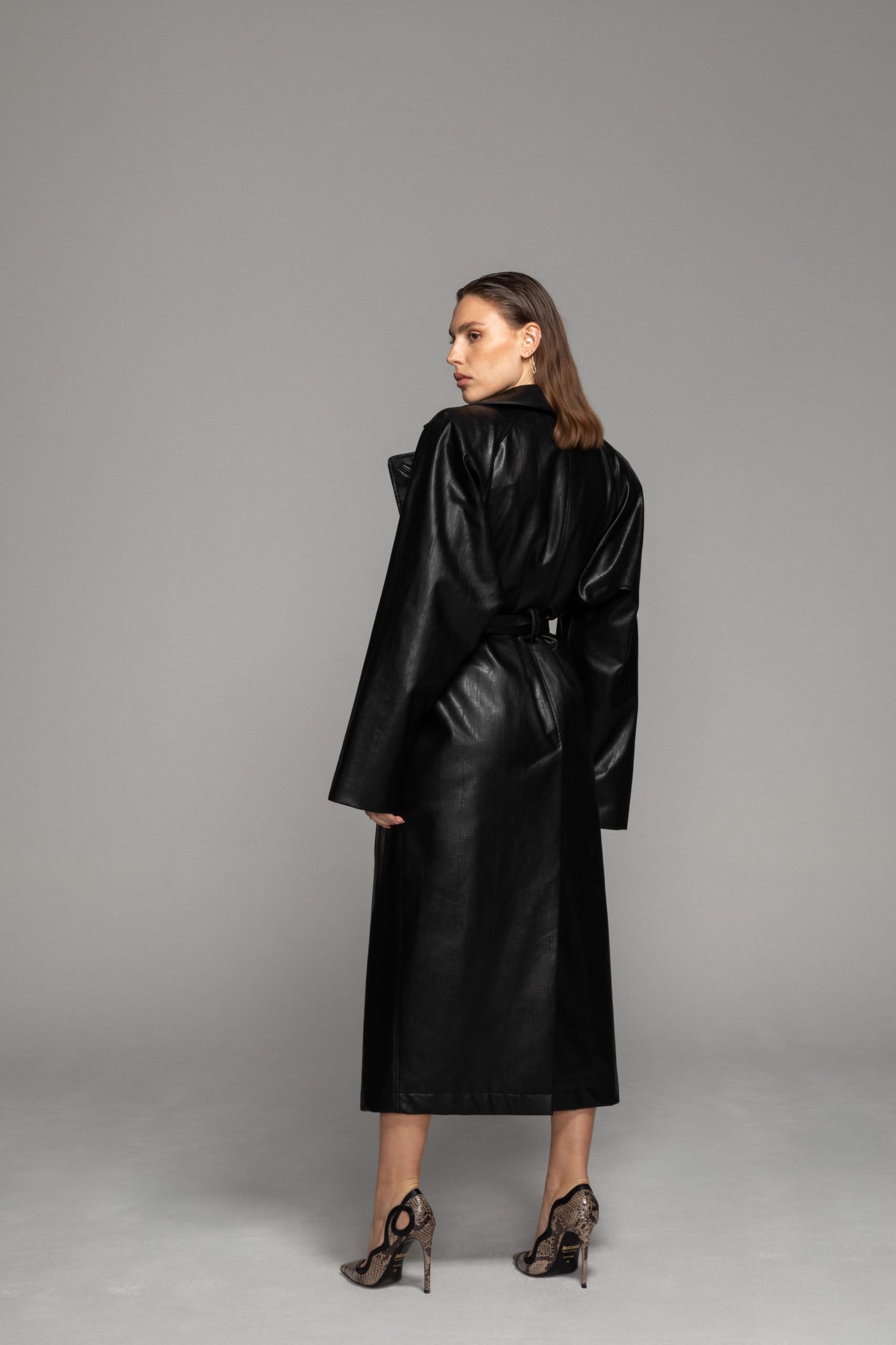 Vegan leather maxi trench coat made by AFTERHOURS
