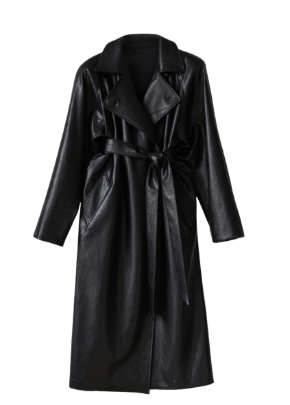 Vegan leather maxi trench coat made by AFTERHOURS