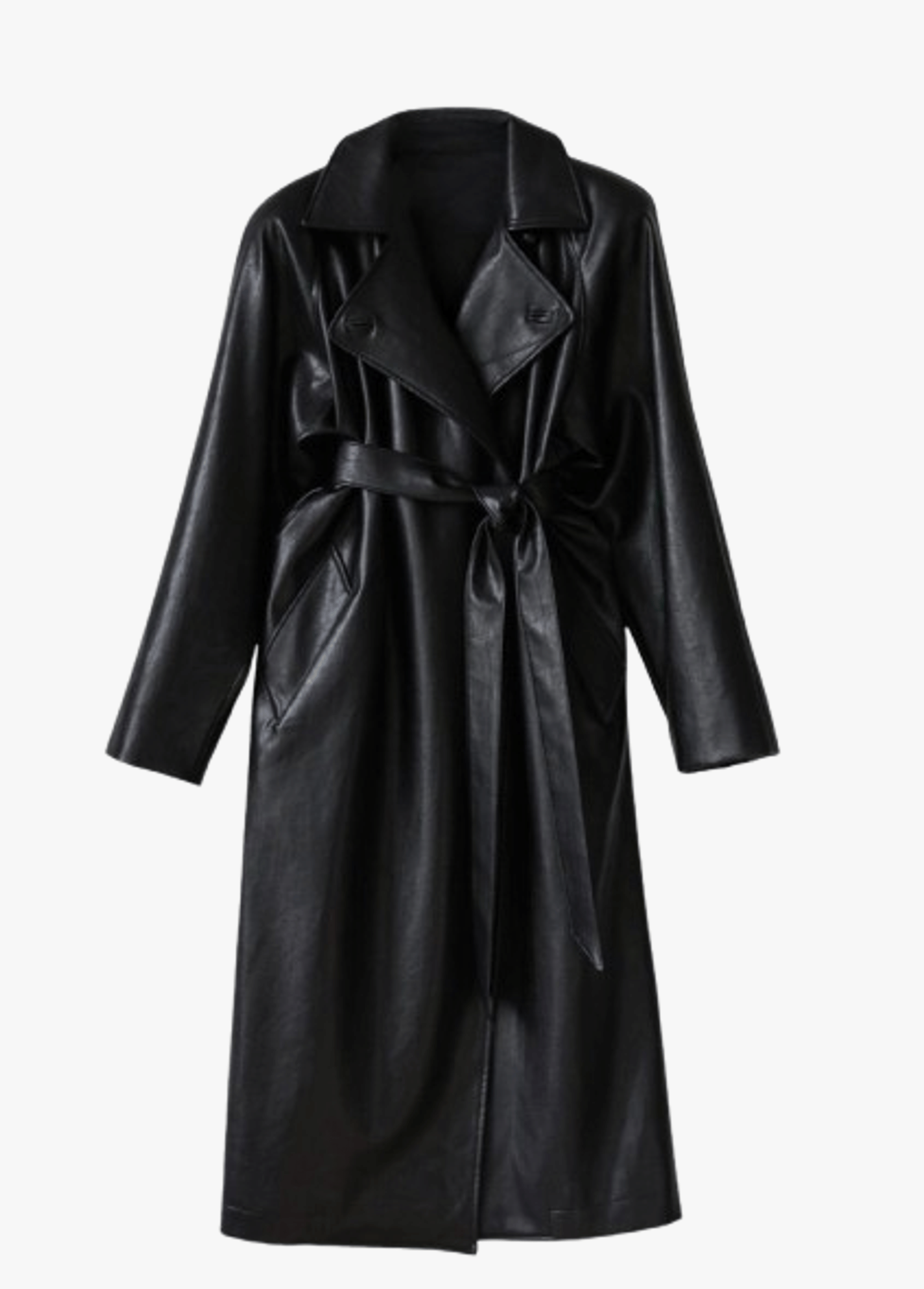 Vegan leather maxi trench coat made by AFTERHOURS