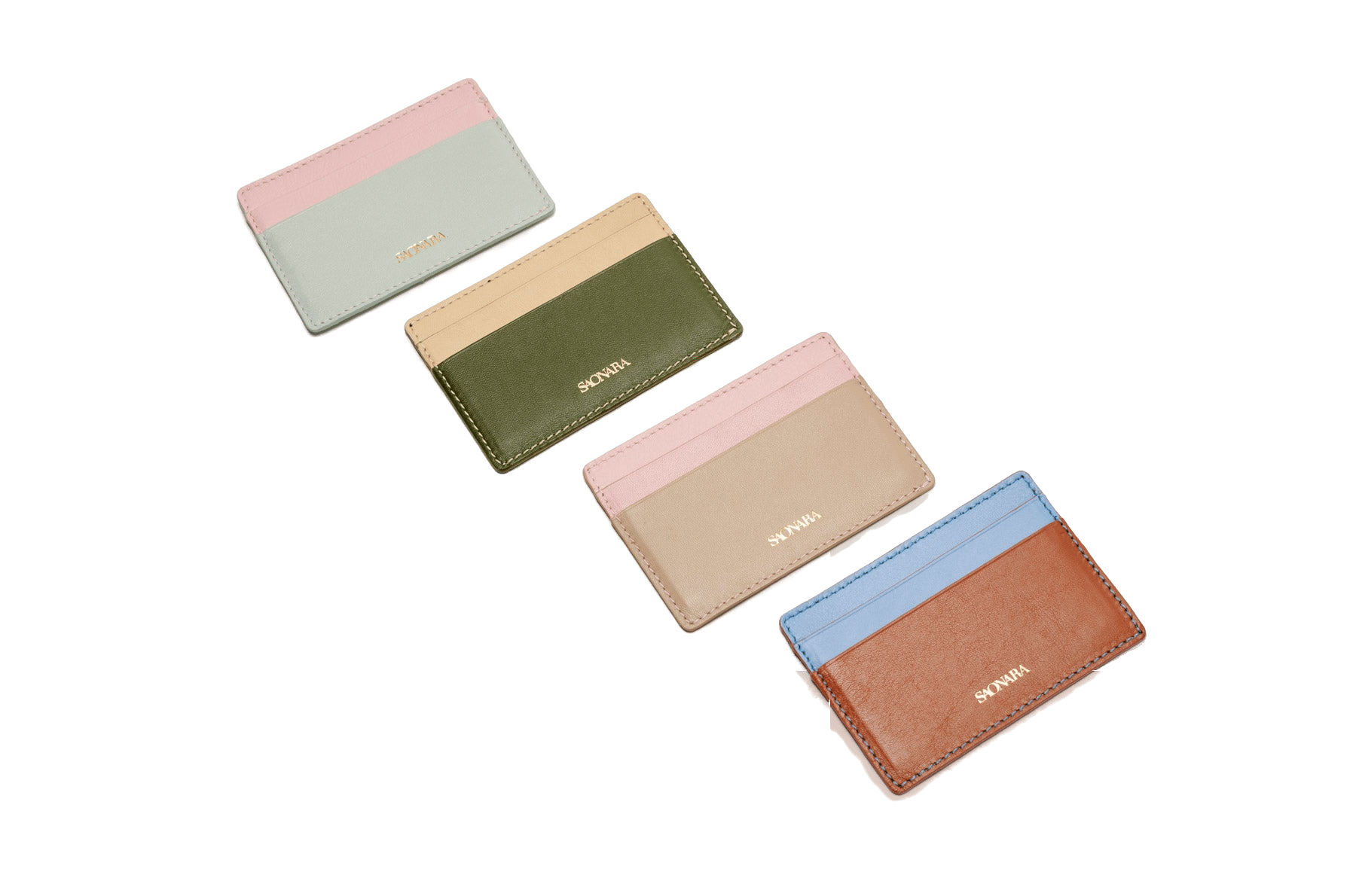 SAONARA CARAMEL/BLUE SKY LEATHER CARD HOLDER made by Saonara