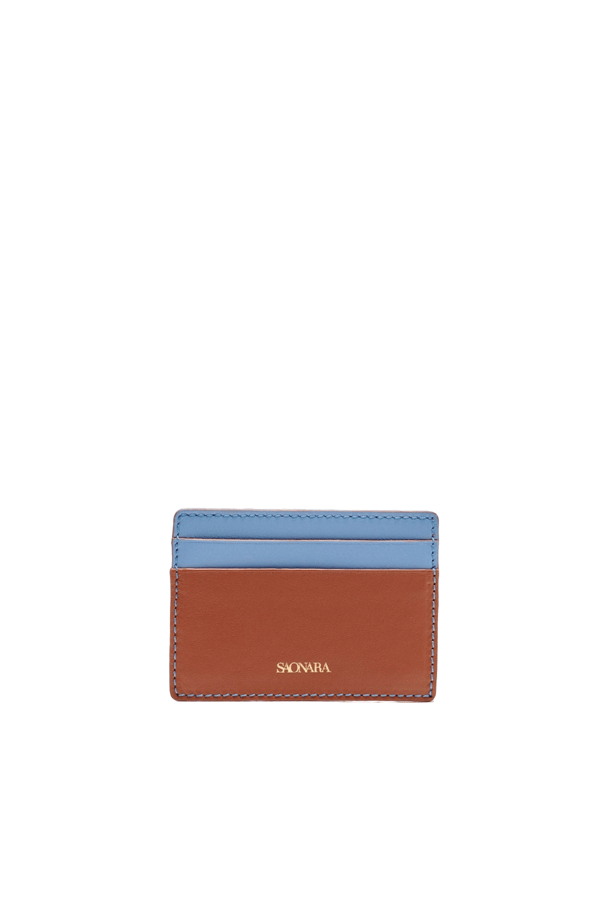 SAONARA CARAMEL/BLUE SKY LEATHER CARD HOLDER made by Saonara