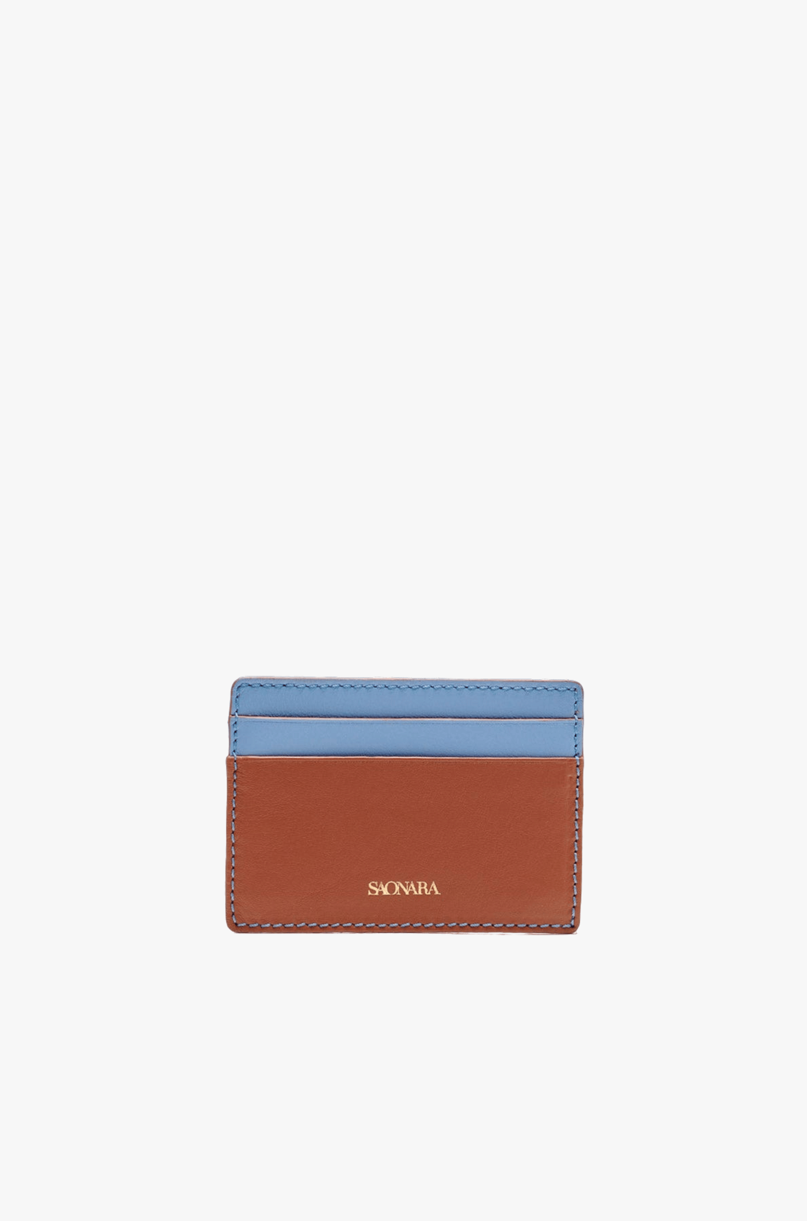 SAONARA CARAMEL/BLUE SKY LEATHER CARD HOLDER made by Saonara