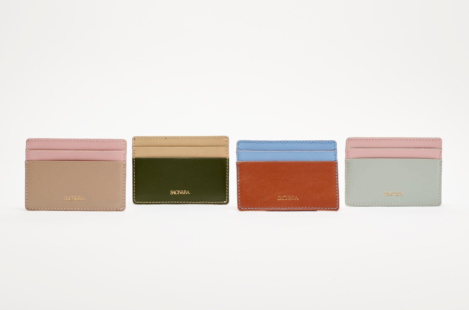 SAONARA CARAMEL/BLUE SKY LEATHER CARD HOLDER made by Saonara