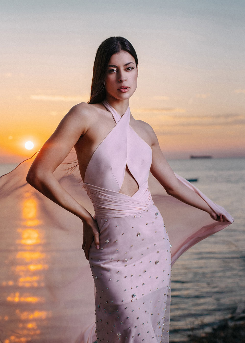 Crystal-embellished silk dress made by Monika Dimova