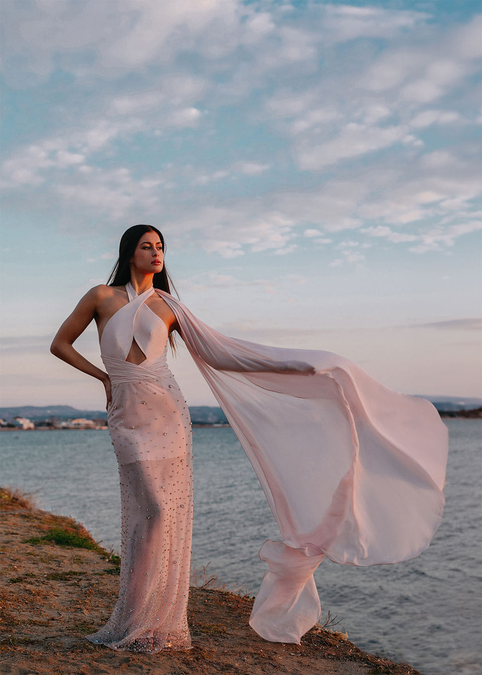 Crystal-embellished silk dress made by Monika Dimova