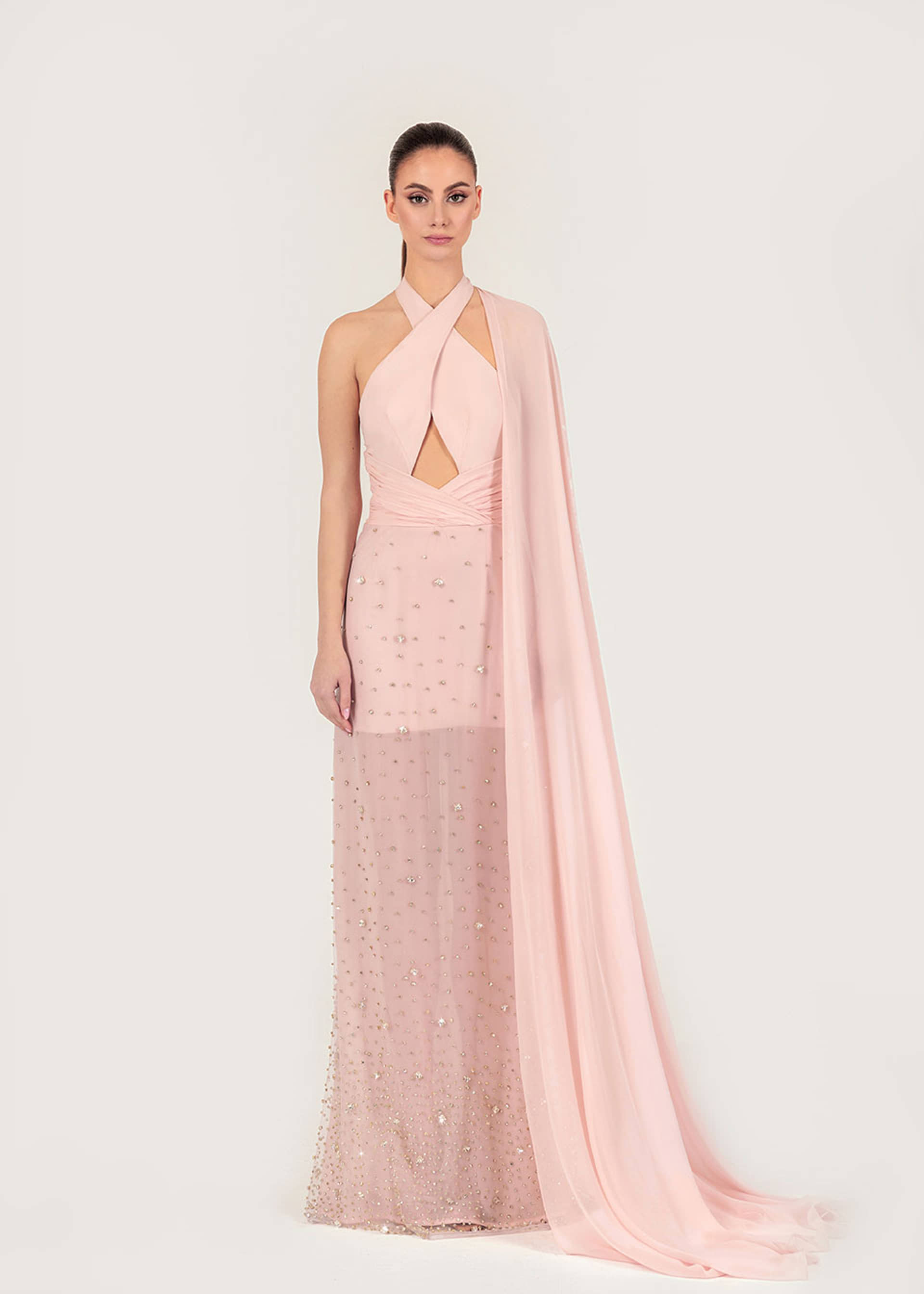 Crystal-embellished silk dress made by Monika Dimova