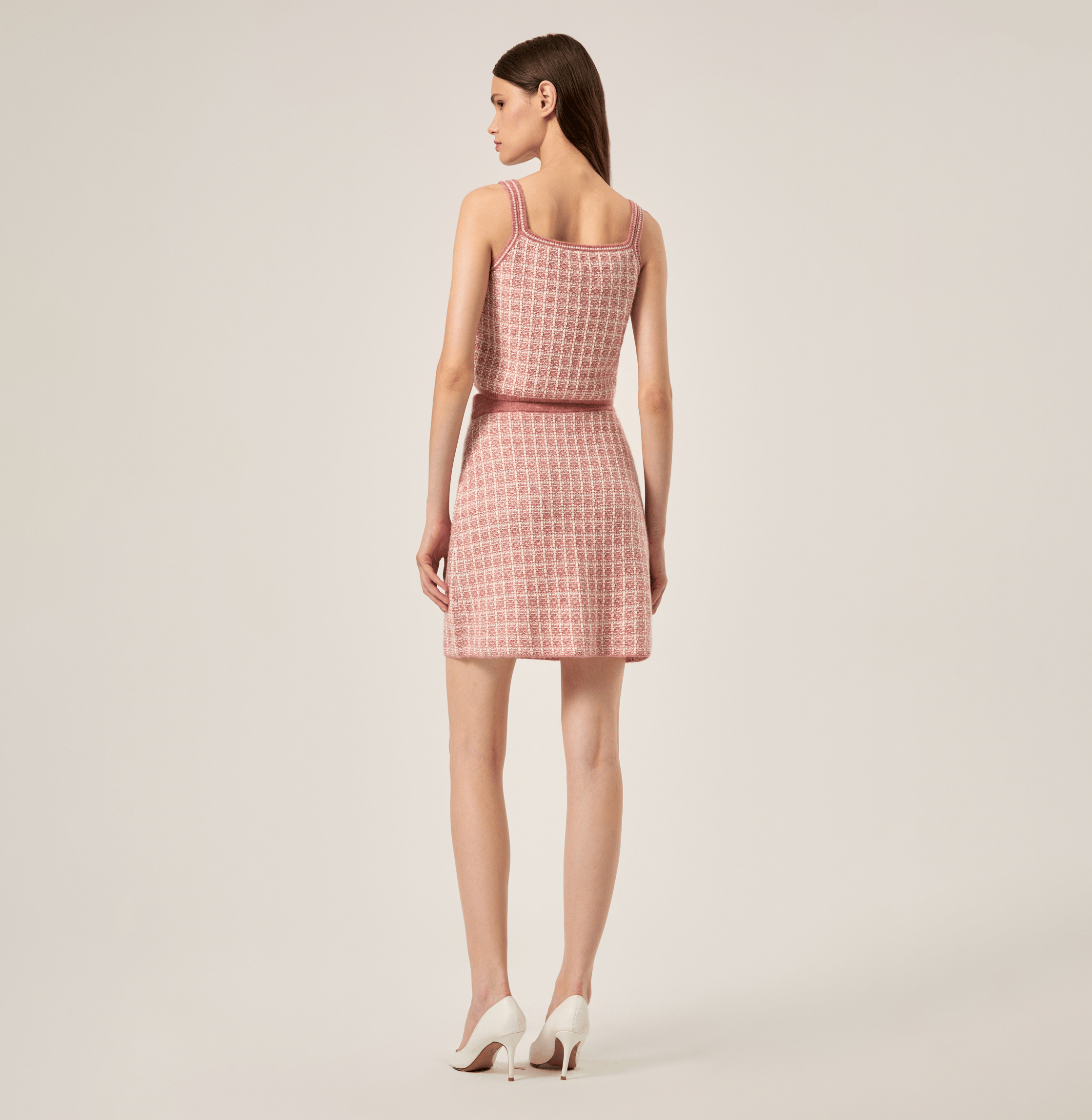 Checked Bouclé Tweed Camisole Top in Pink made by CRUSH Collection