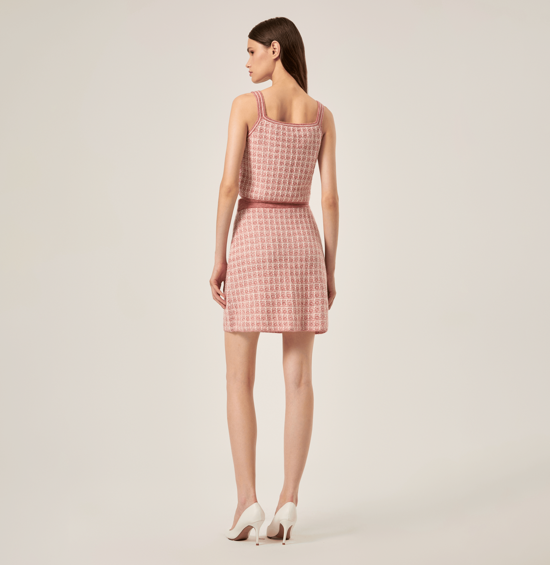 Checked Bouclé Tweed Camisole Top in Pink made by CRUSH Collection